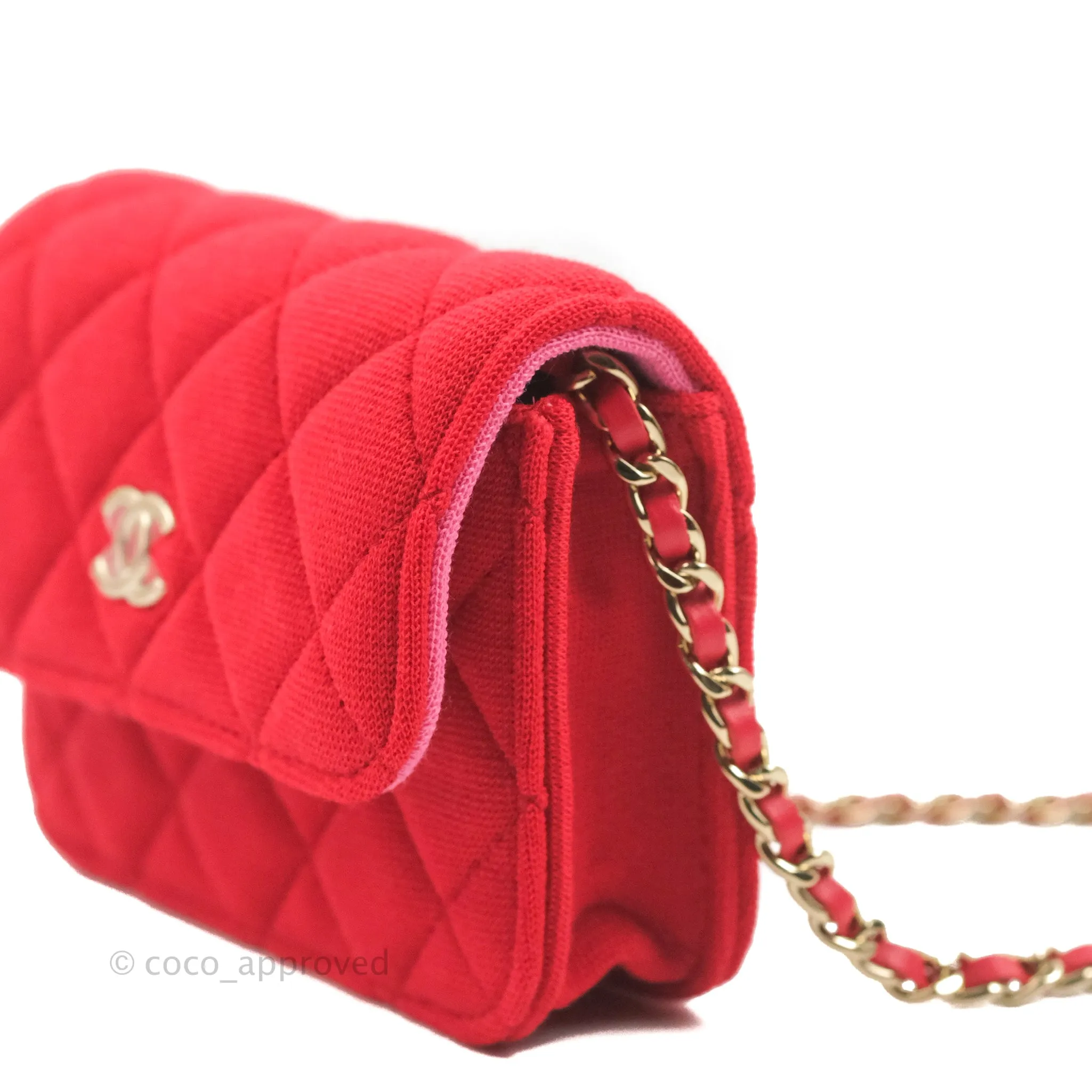 Chanel Mini Clutch With Chain Red Cotton Gold Hardware