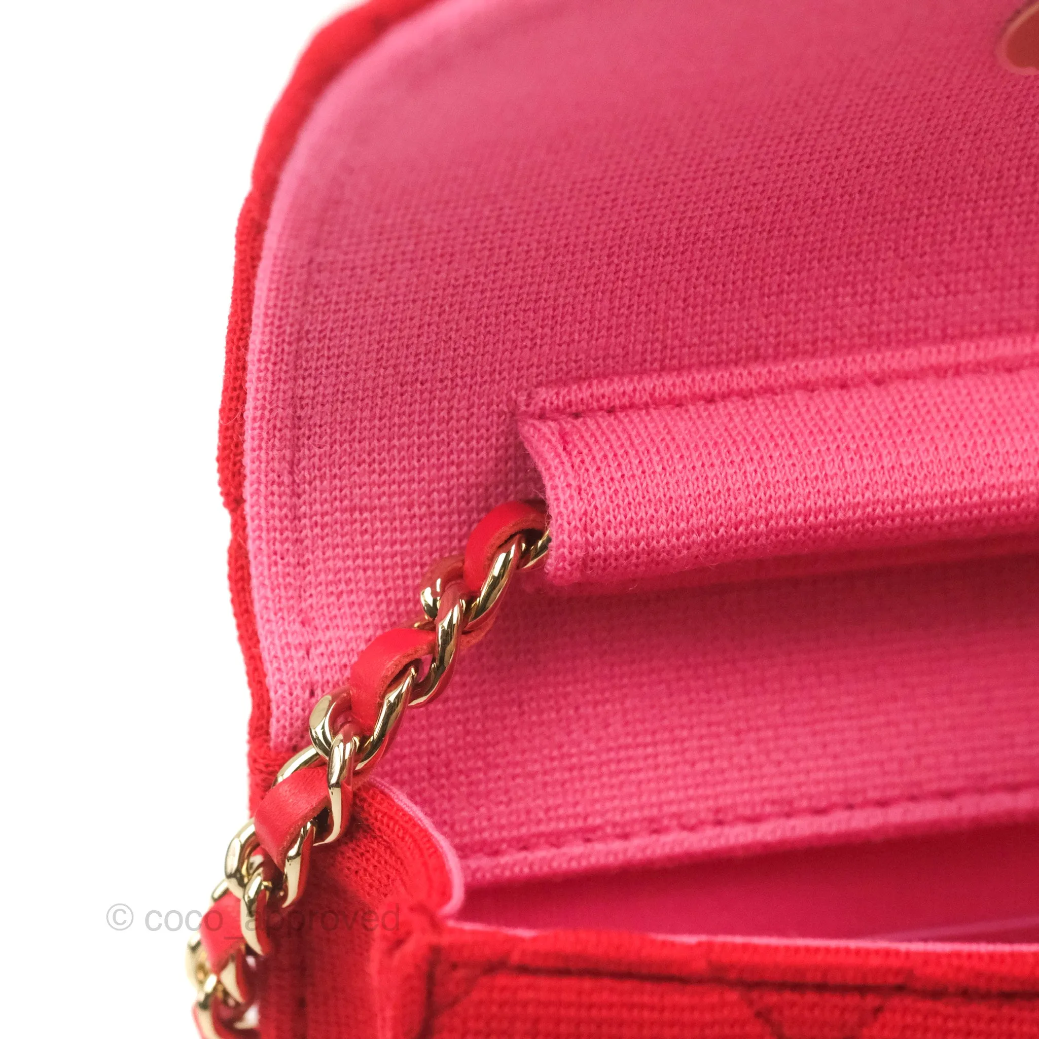 Chanel Mini Clutch With Chain Red Cotton Gold Hardware