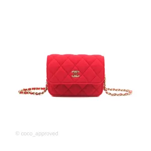 Chanel Mini Clutch With Chain Red Cotton Gold Hardware