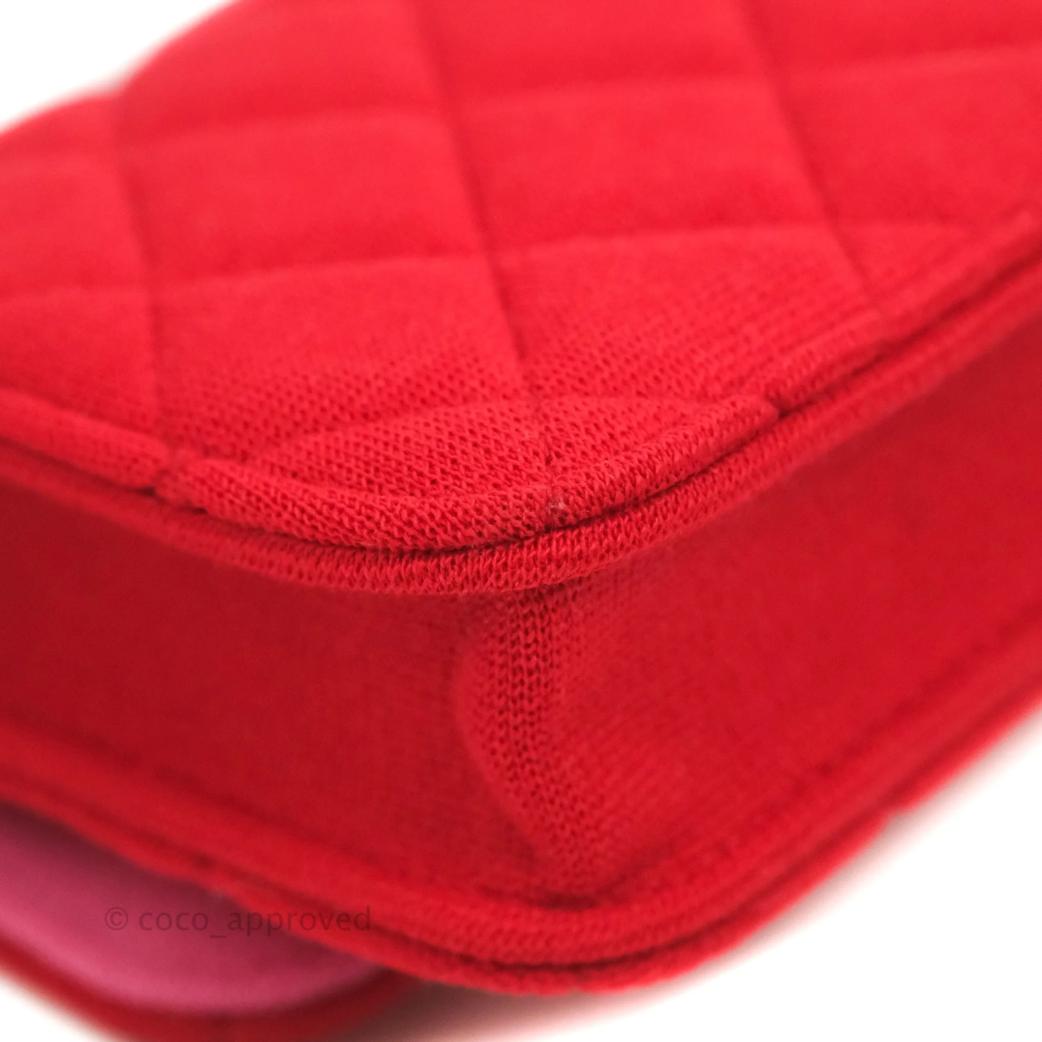 Chanel Mini Clutch With Chain Red Cotton Gold Hardware