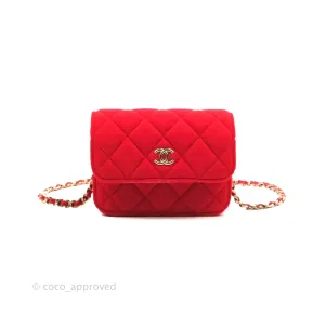 Chanel Mini Clutch With Chain Red Cotton Gold Hardware