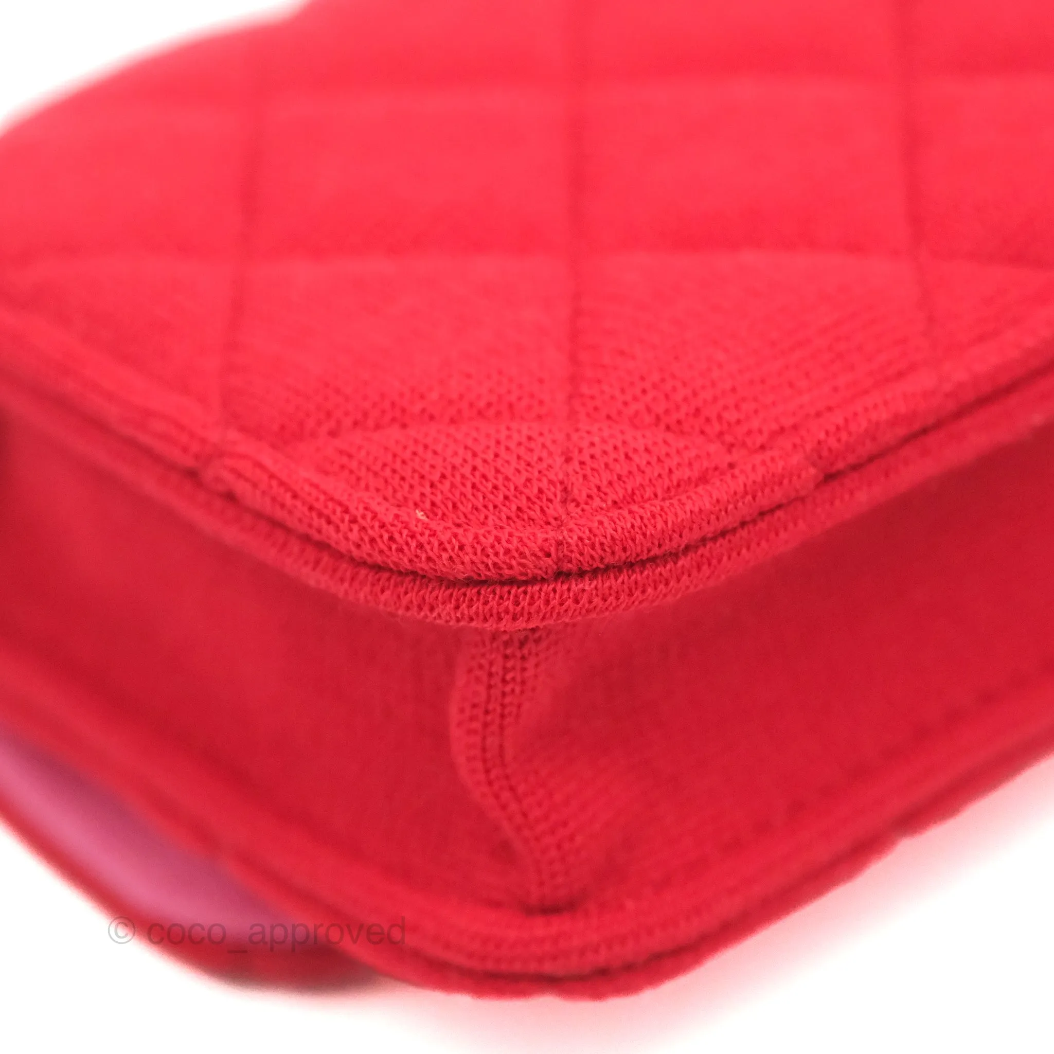 Chanel Mini Clutch With Chain Red Cotton Gold Hardware