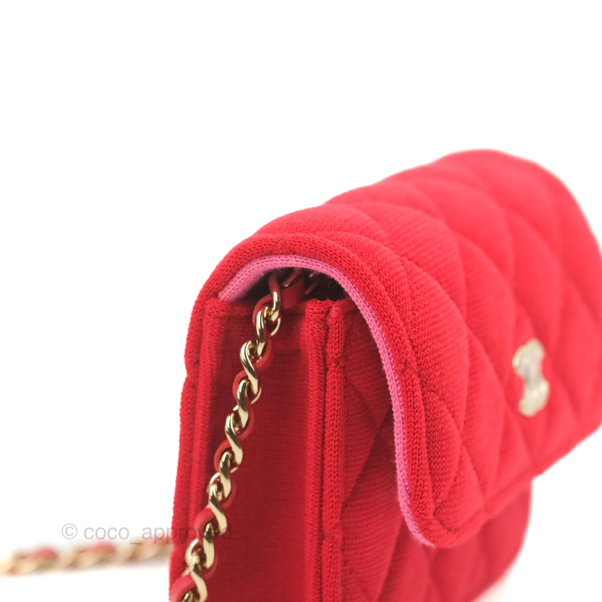 Chanel Mini Clutch With Chain Red Cotton Gold Hardware