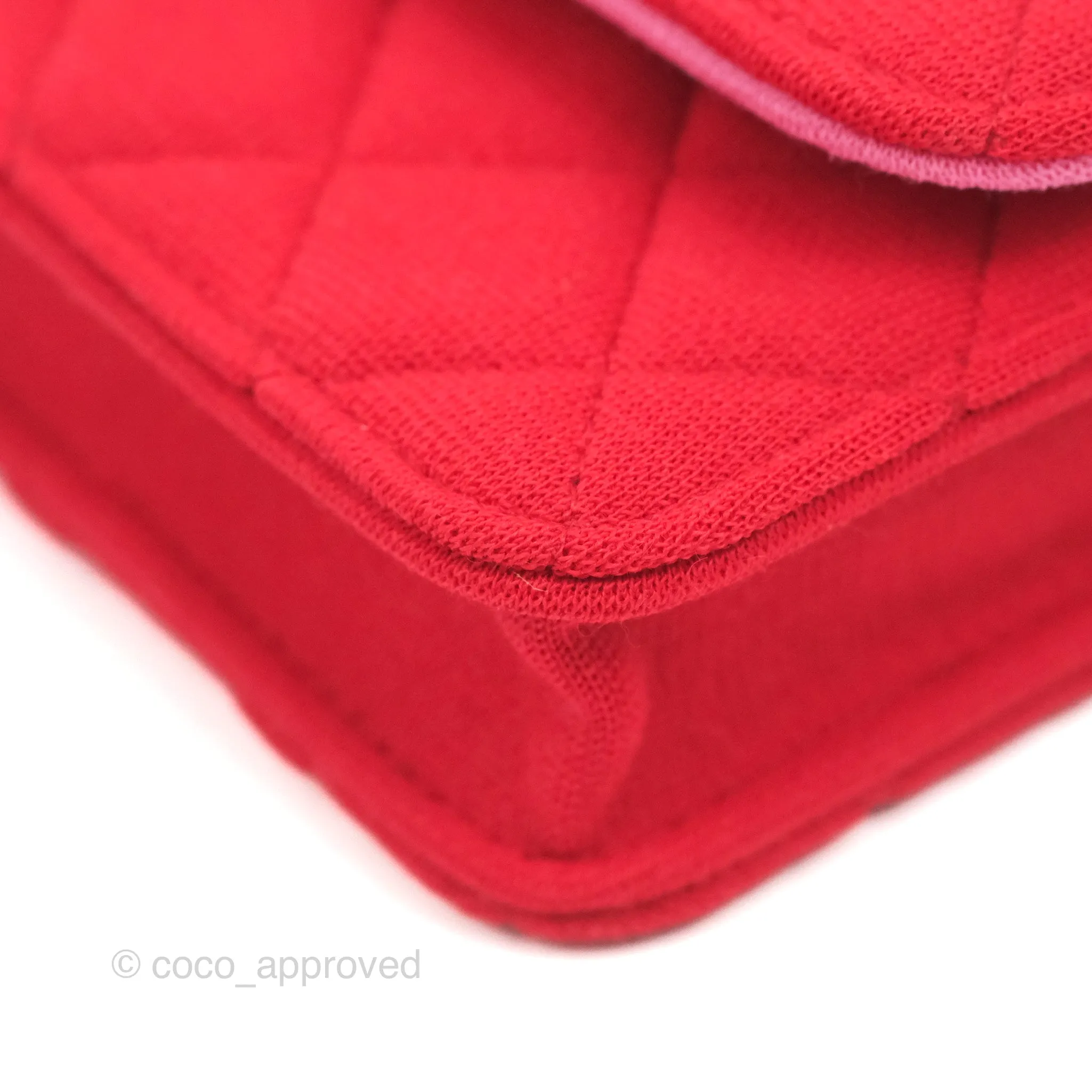 Chanel Mini Clutch With Chain Red Cotton Gold Hardware