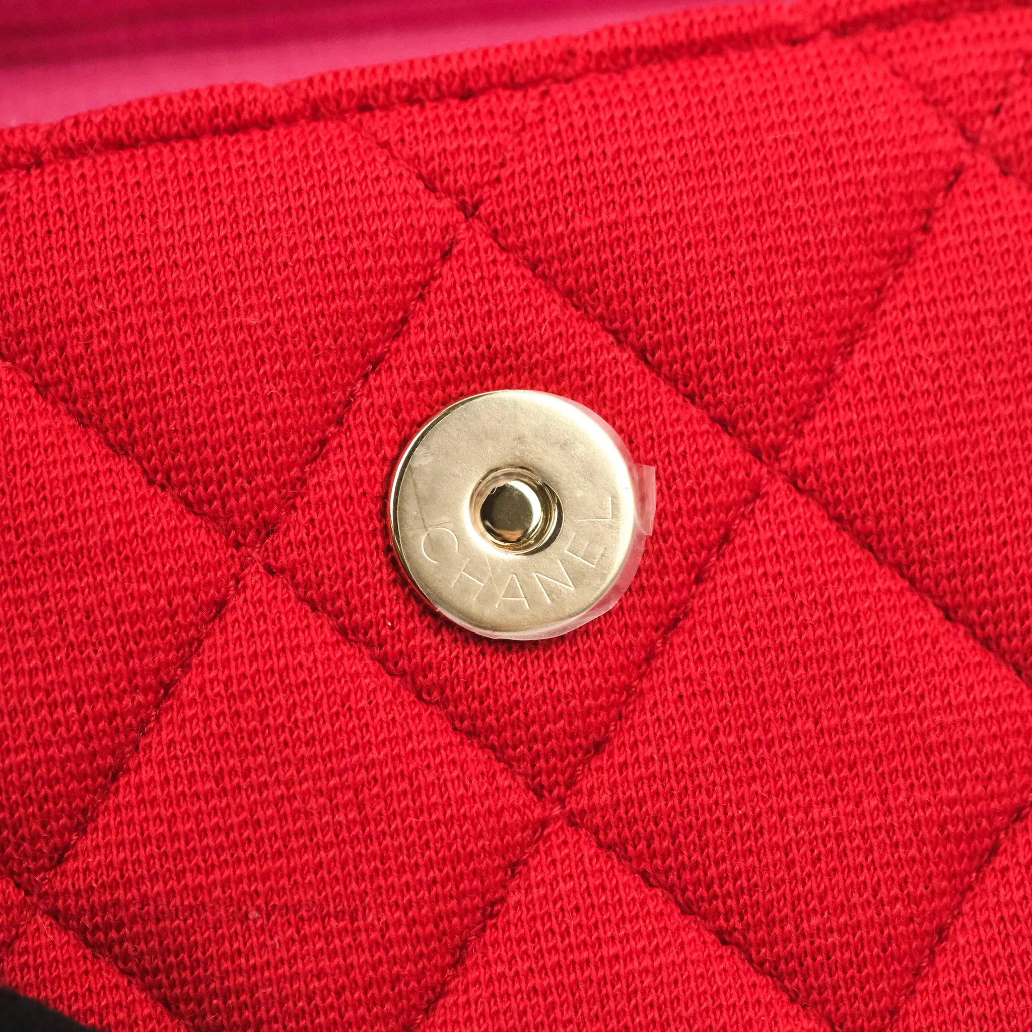Chanel Mini Clutch With Chain Red Cotton Gold Hardware