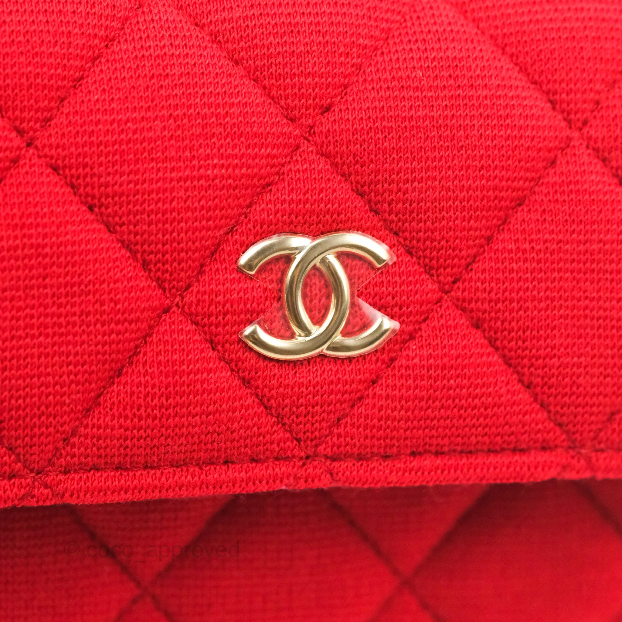 Chanel Mini Clutch With Chain Red Cotton Gold Hardware