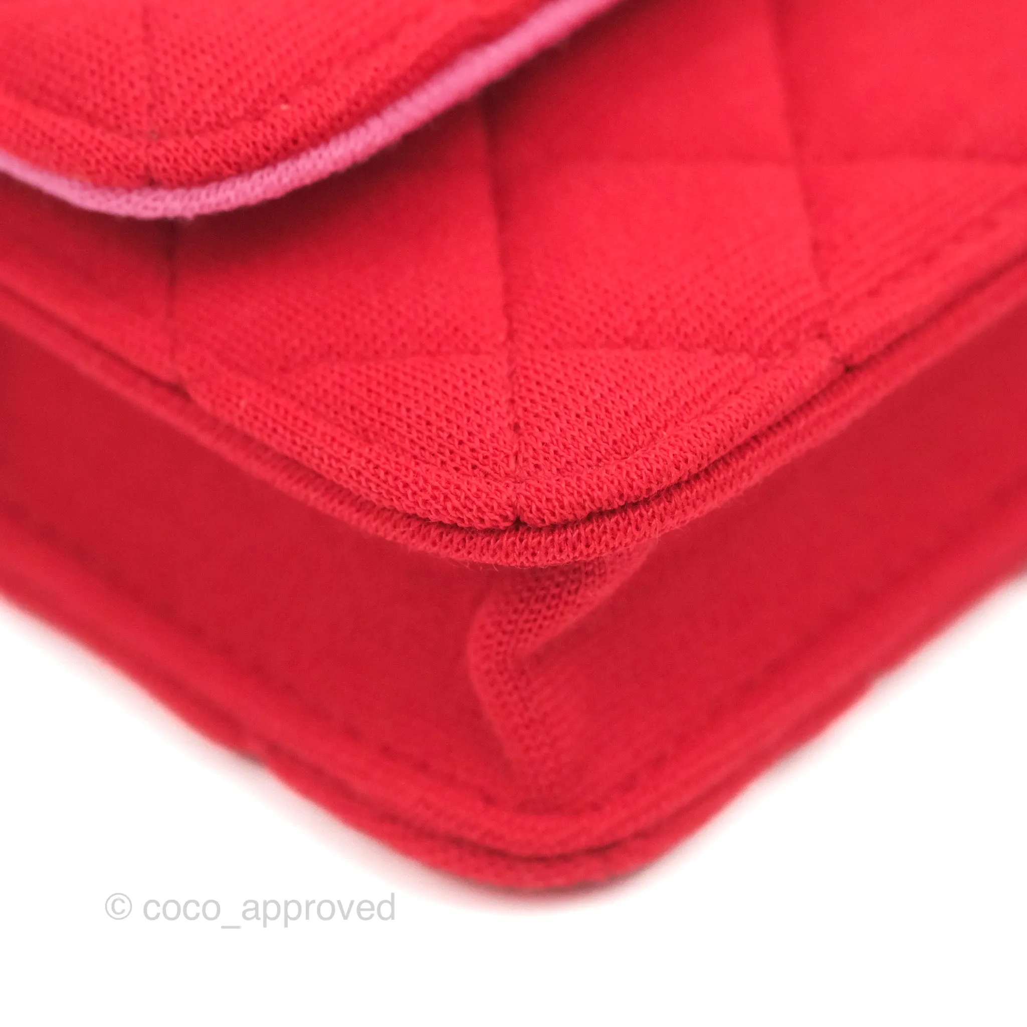 Chanel Mini Clutch With Chain Red Cotton Gold Hardware