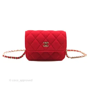Chanel Mini Clutch With Chain Red Cotton Gold Hardware