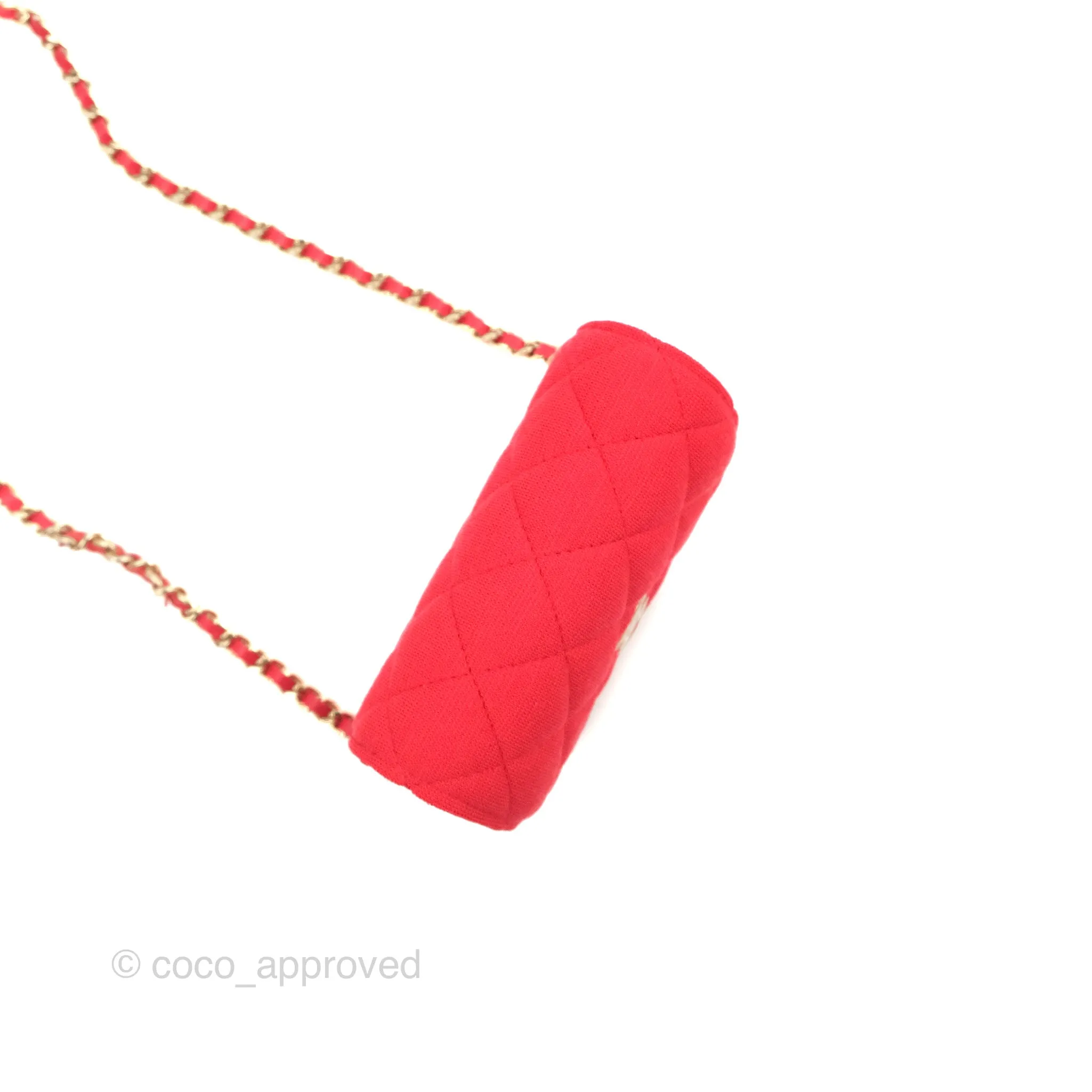Chanel Mini Clutch With Chain Red Cotton Gold Hardware