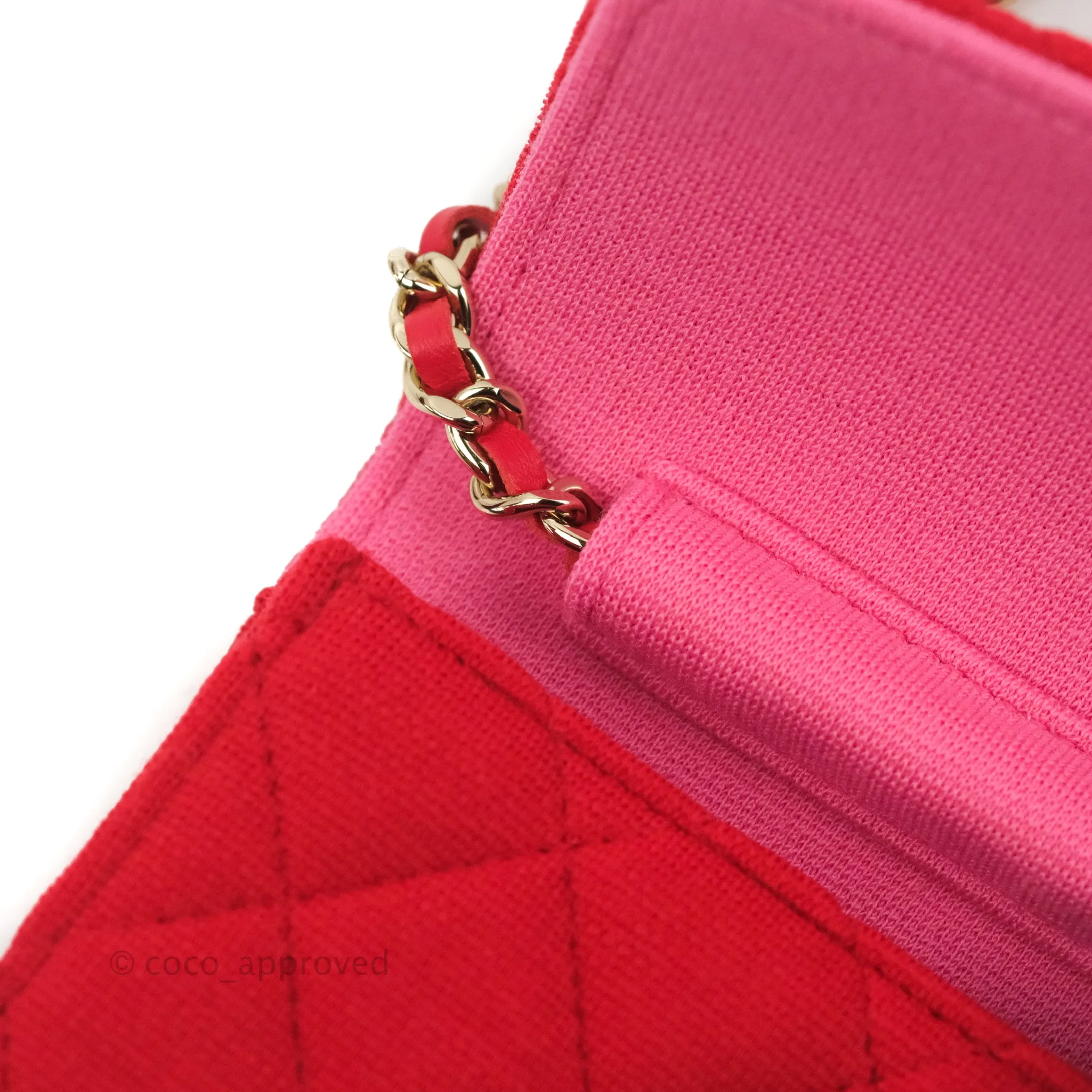 Chanel Mini Clutch With Chain Red Cotton Gold Hardware