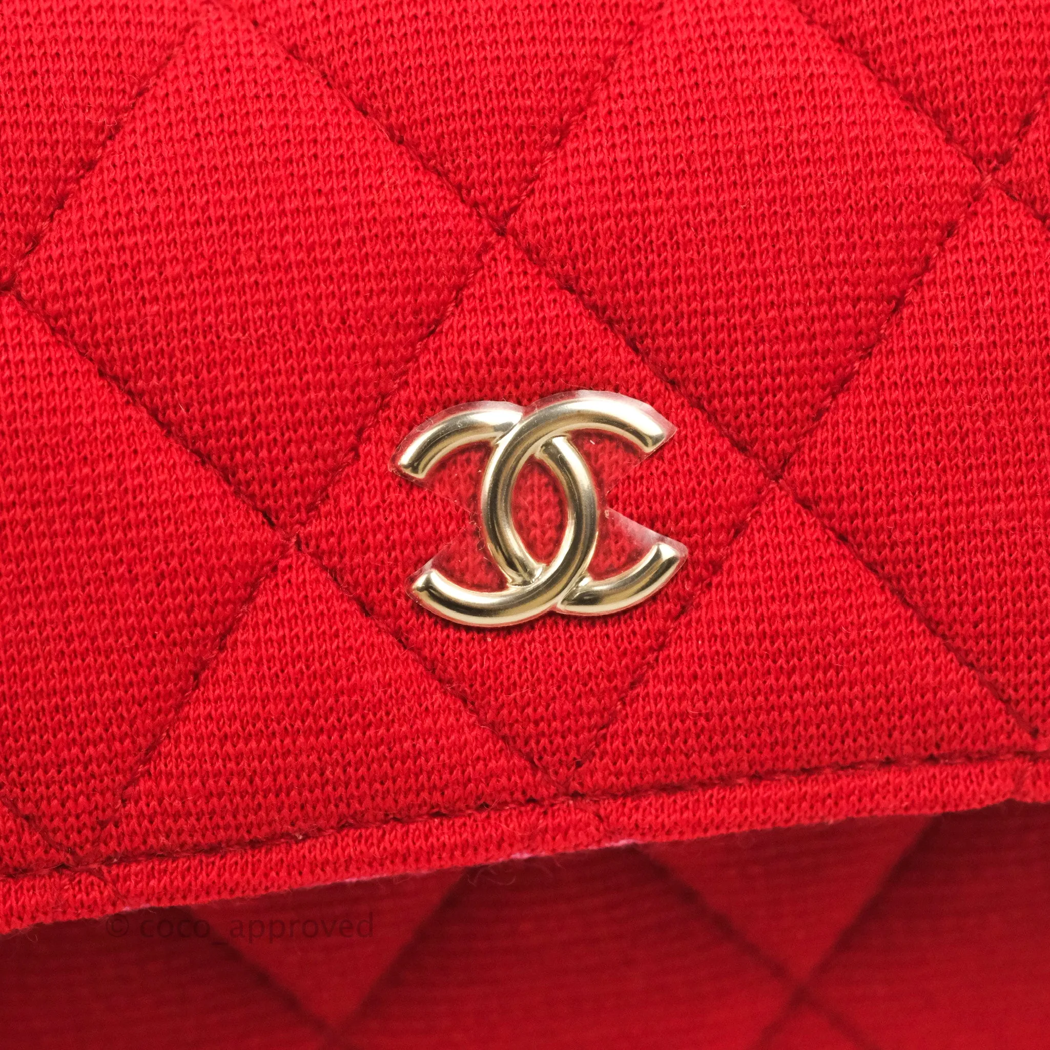 Chanel Mini Clutch With Chain Red Cotton Gold Hardware