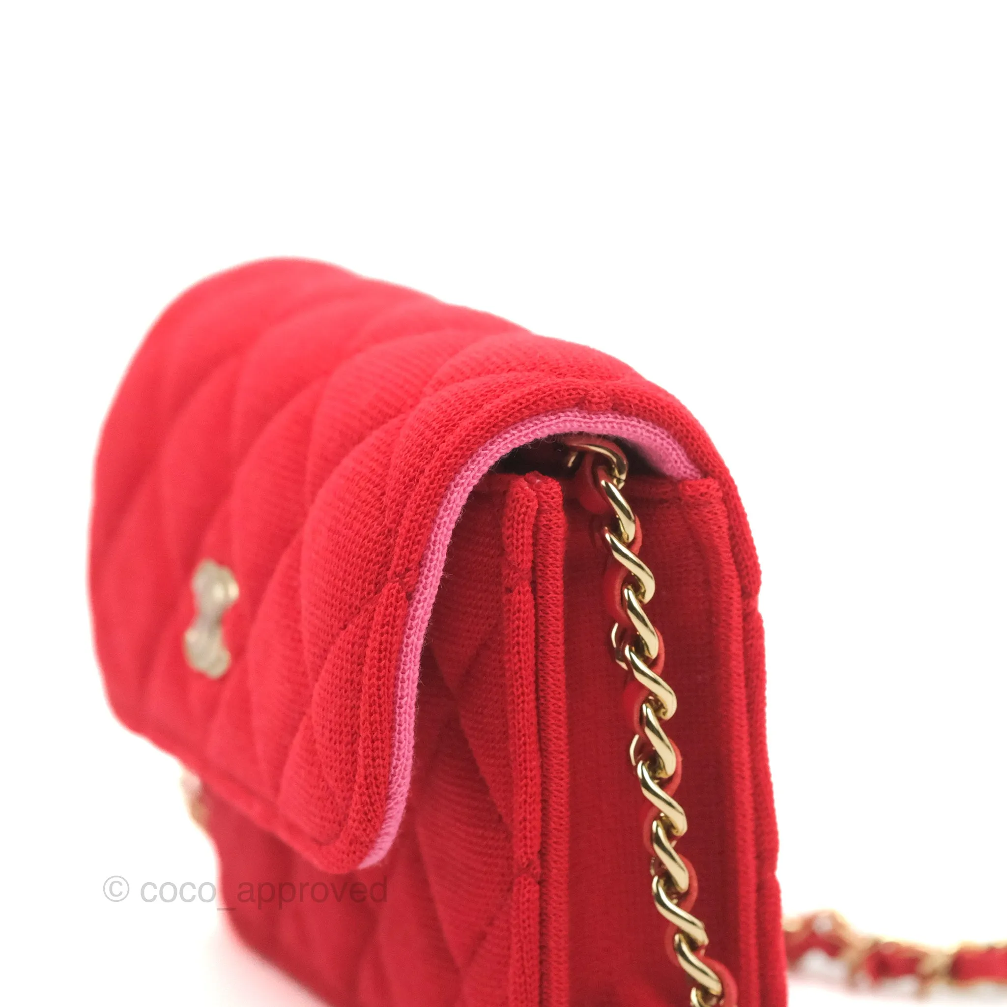 Chanel Mini Clutch With Chain Red Cotton Gold Hardware