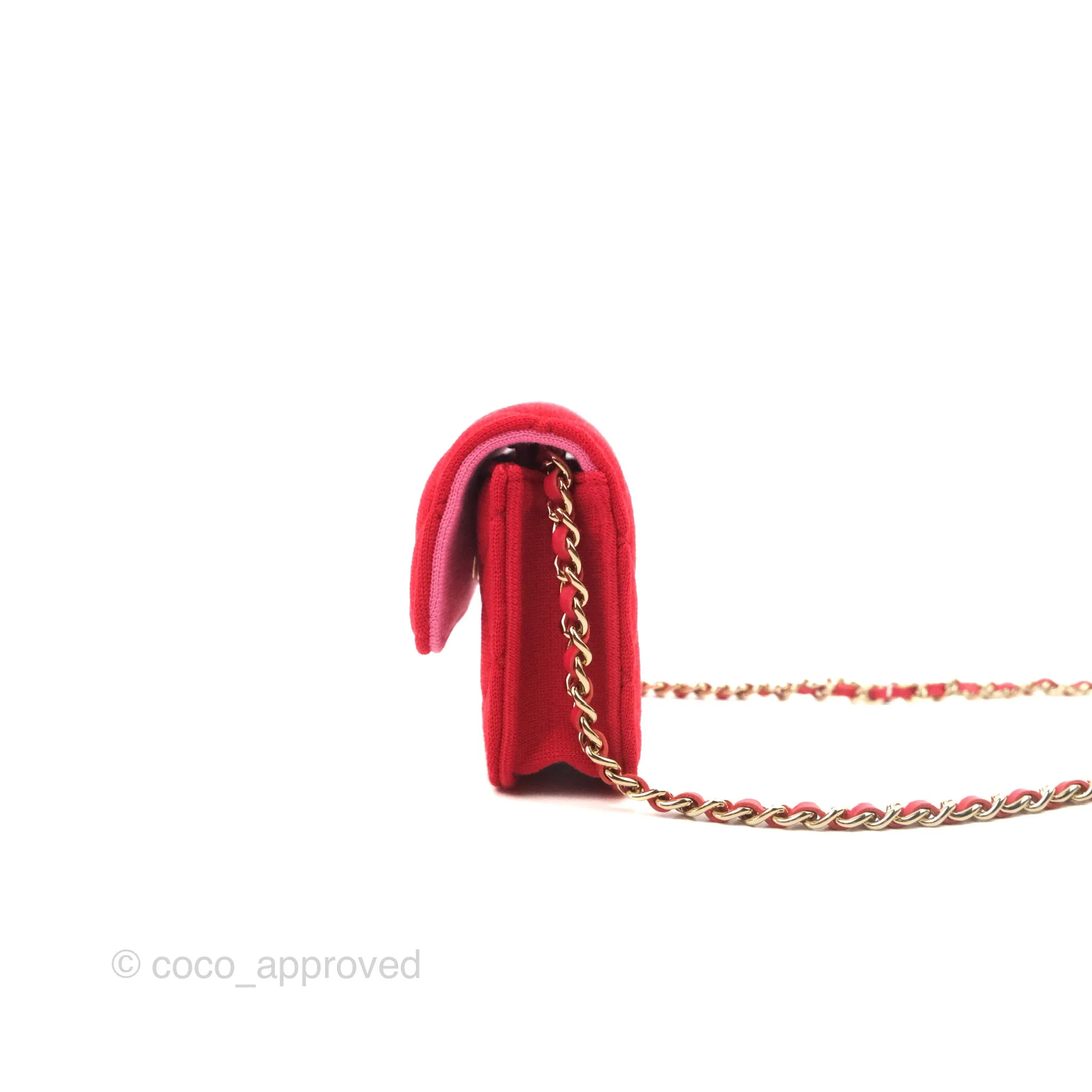 Chanel Mini Clutch With Chain Red Cotton Gold Hardware
