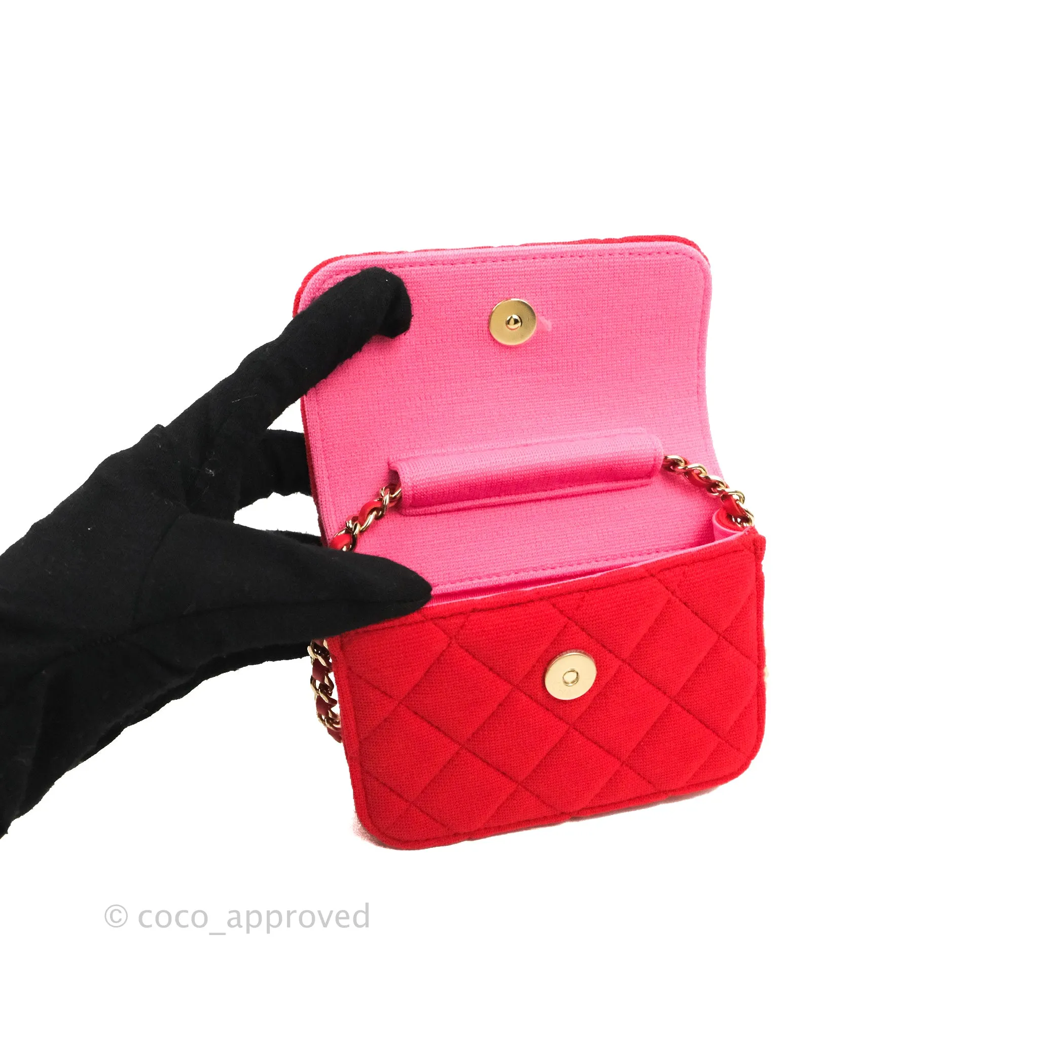 Chanel Mini Clutch With Chain Red Cotton Gold Hardware