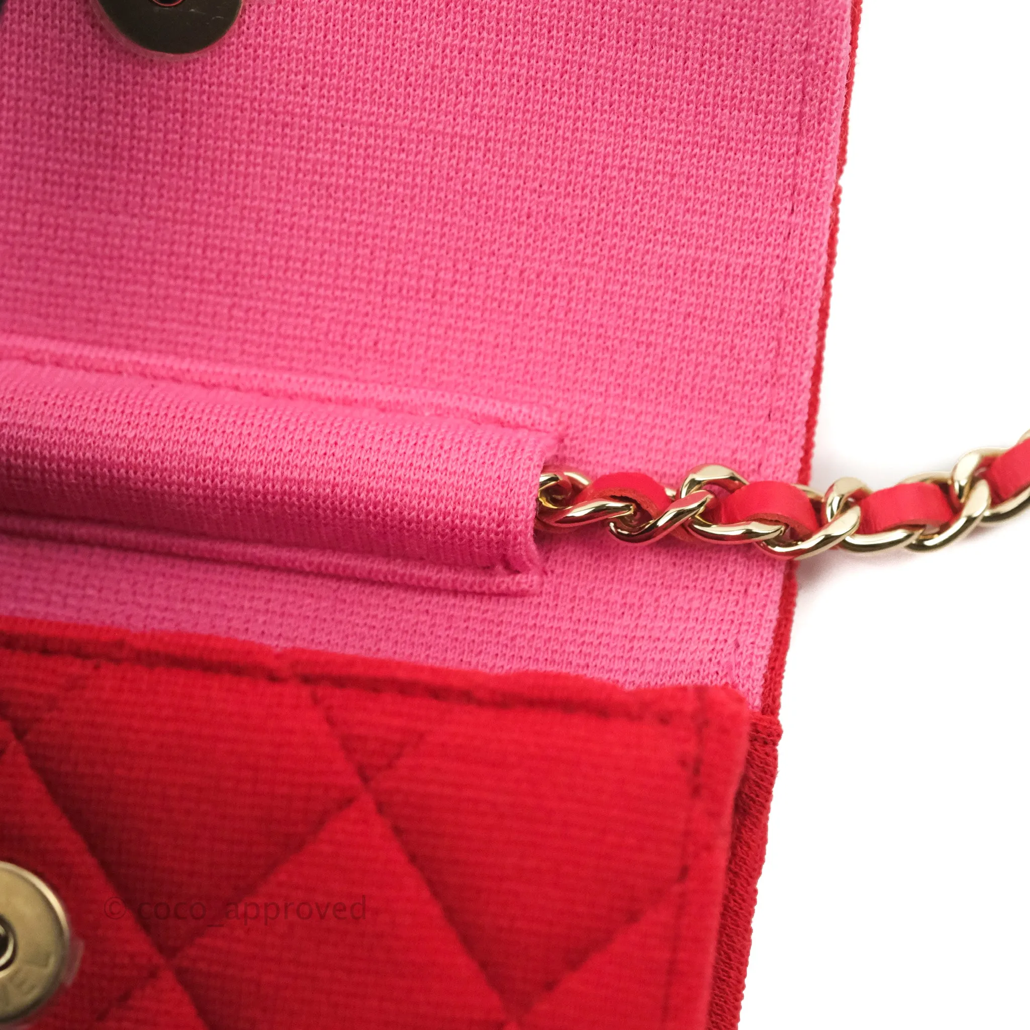 Chanel Mini Clutch With Chain Red Cotton Gold Hardware