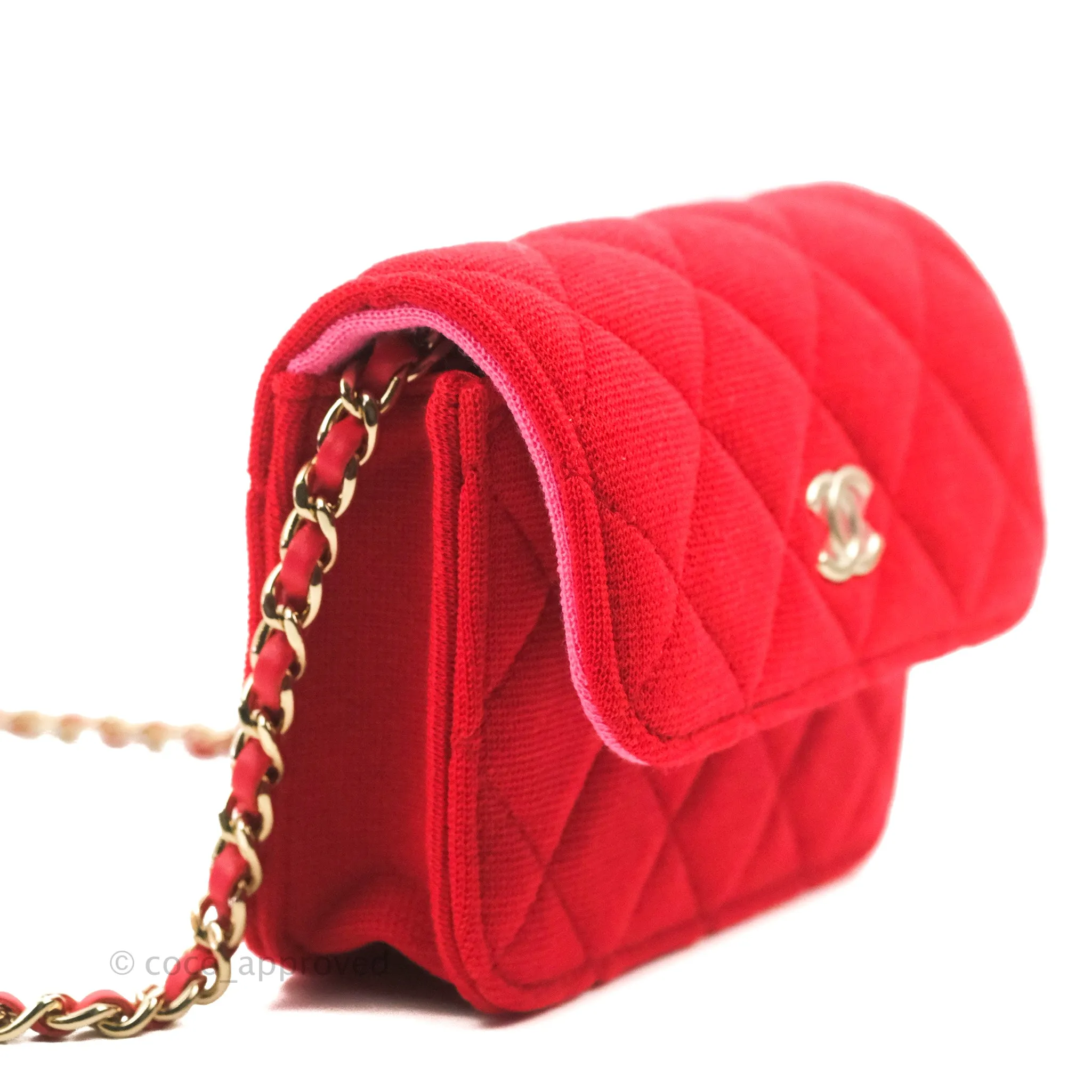 Chanel Mini Clutch With Chain Red Cotton Gold Hardware