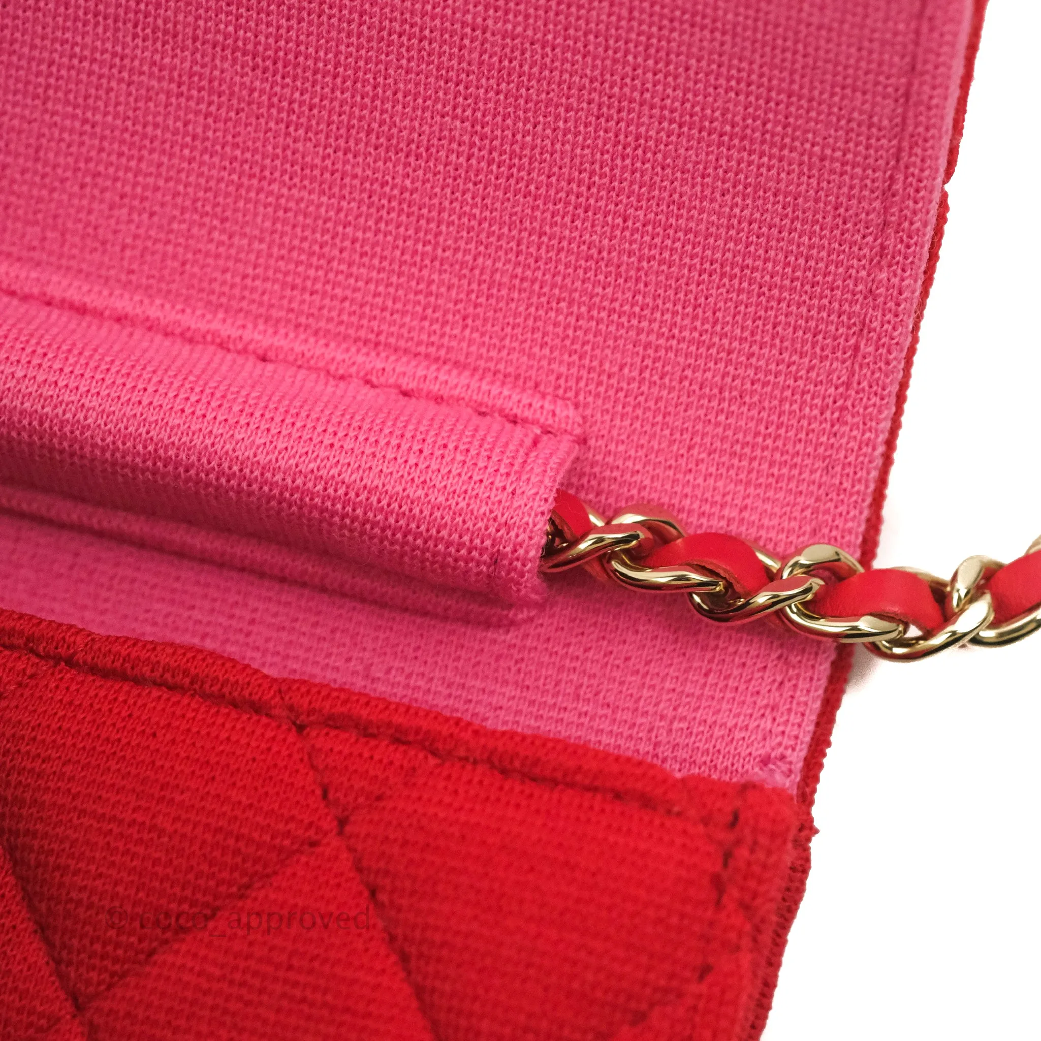 Chanel Mini Clutch With Chain Red Cotton Gold Hardware