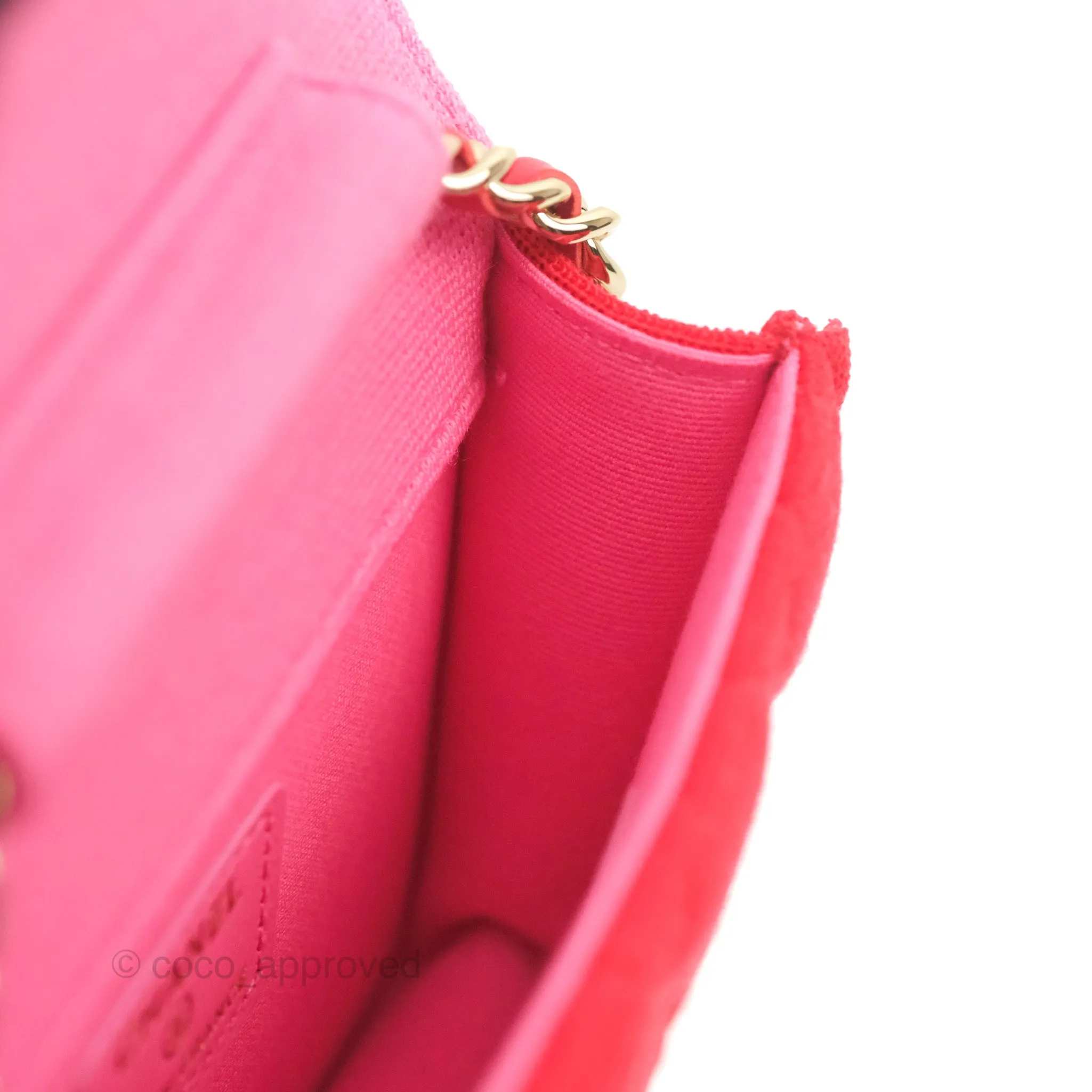 Chanel Mini Clutch With Chain Red Cotton Gold Hardware