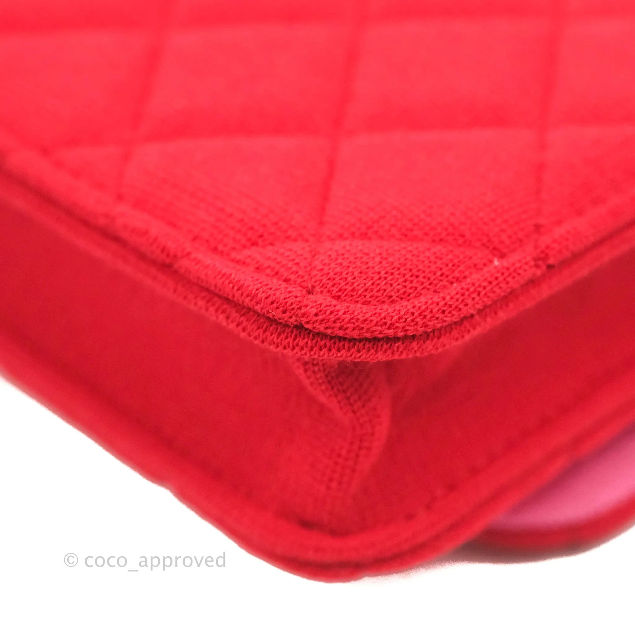 Chanel Mini Clutch With Chain Red Cotton Gold Hardware