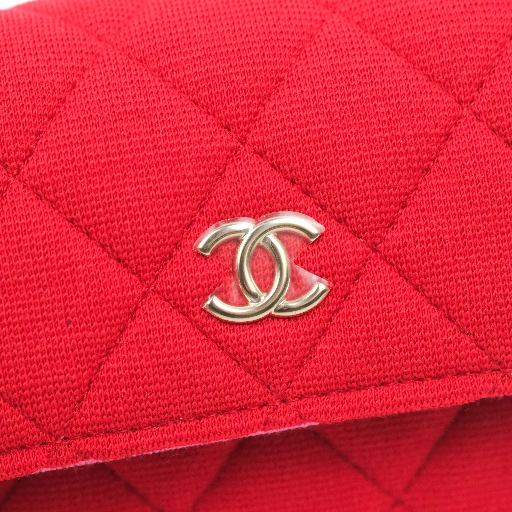 Chanel Mini Clutch With Chain Red Cotton Gold Hardware