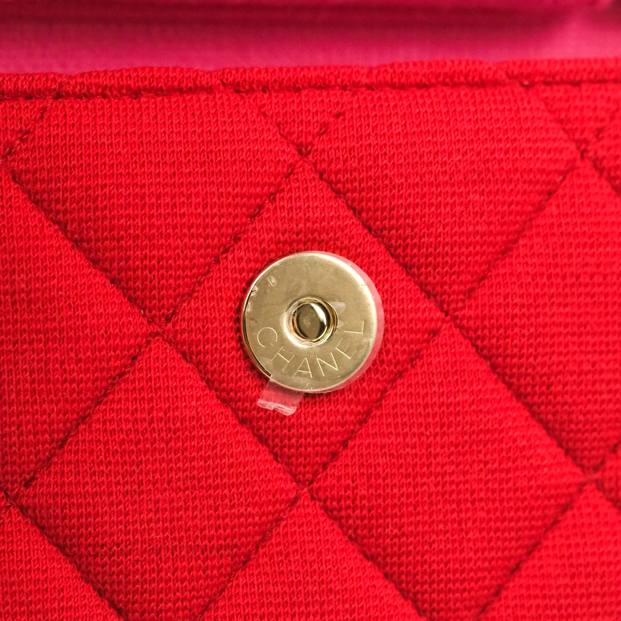 Chanel Mini Clutch With Chain Red Cotton Gold Hardware