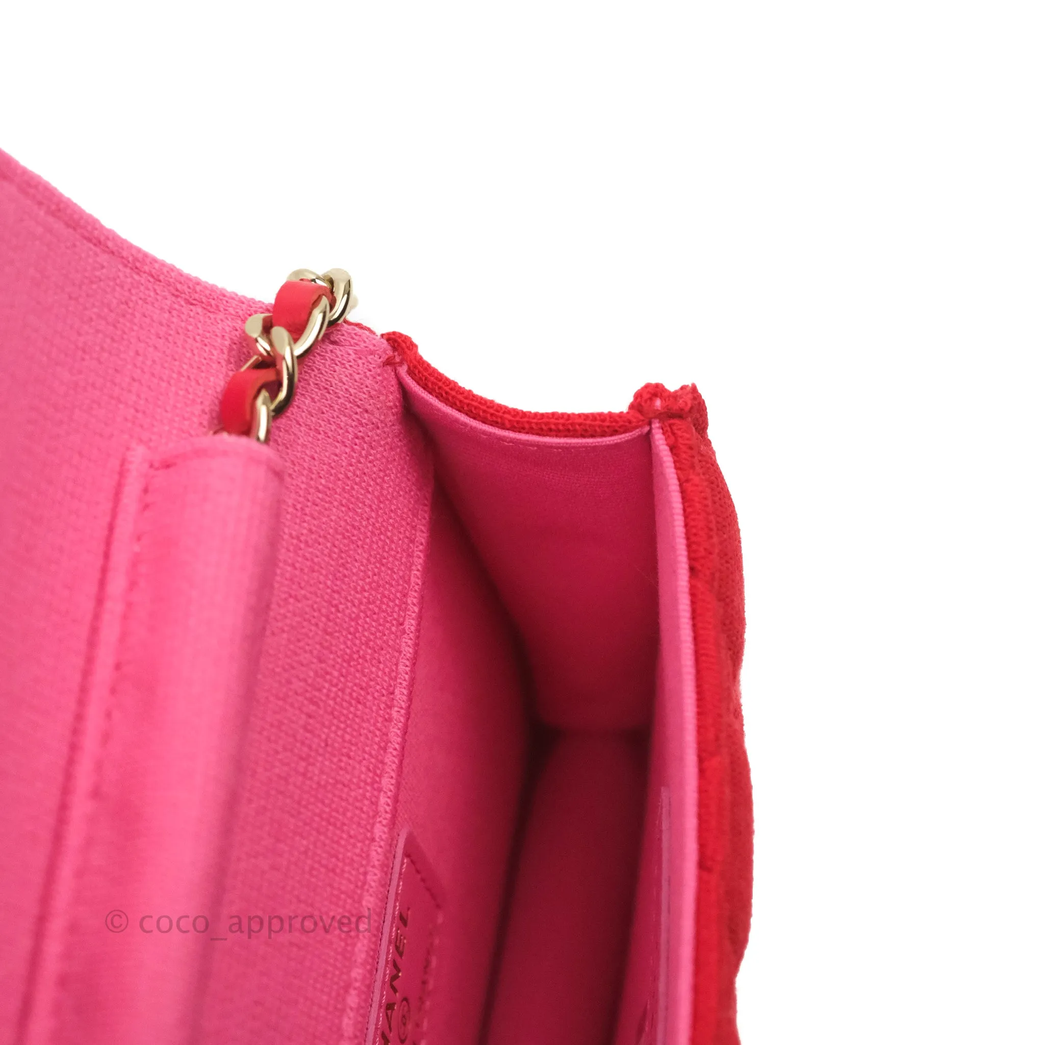 Chanel Mini Clutch With Chain Red Cotton Gold Hardware