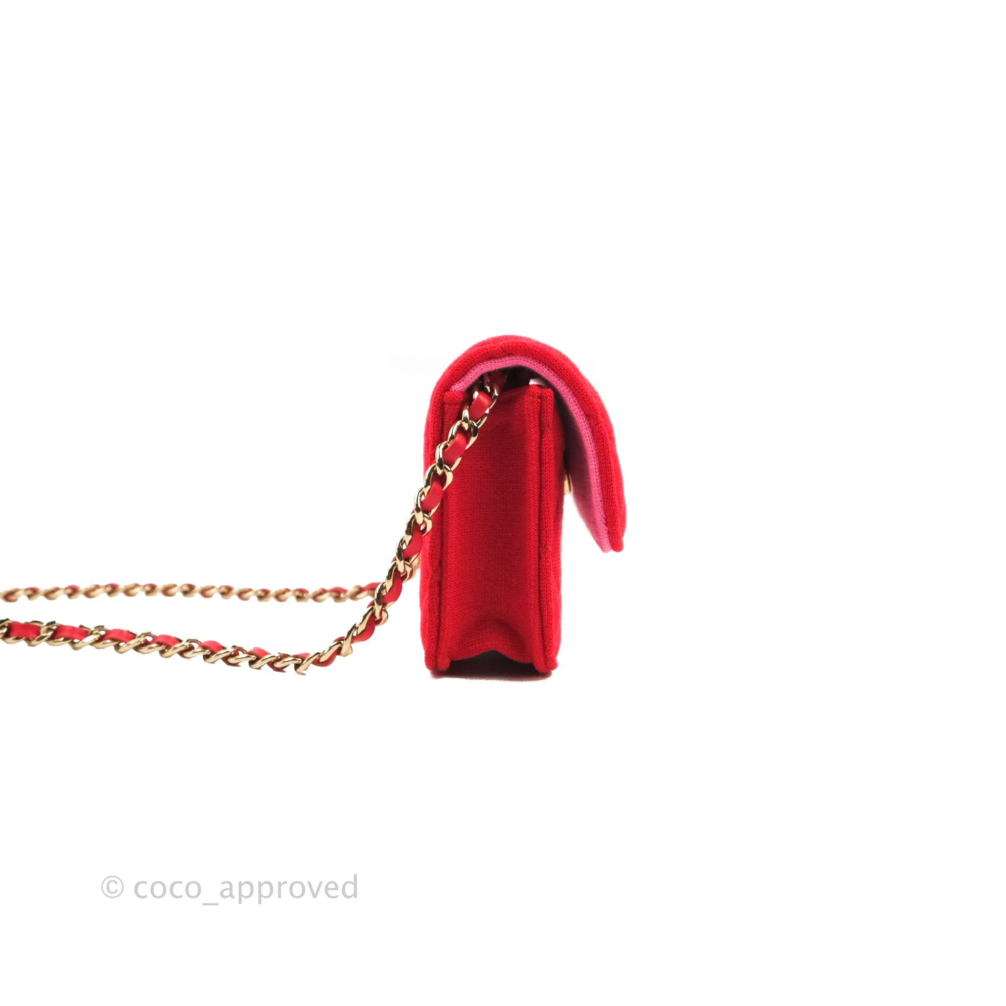 Chanel Mini Clutch With Chain Red Cotton Gold Hardware