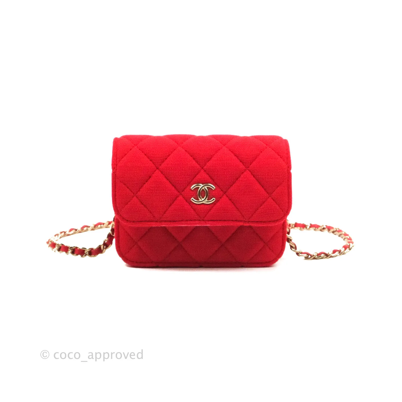 Chanel Mini Clutch With Chain Red Cotton Gold Hardware