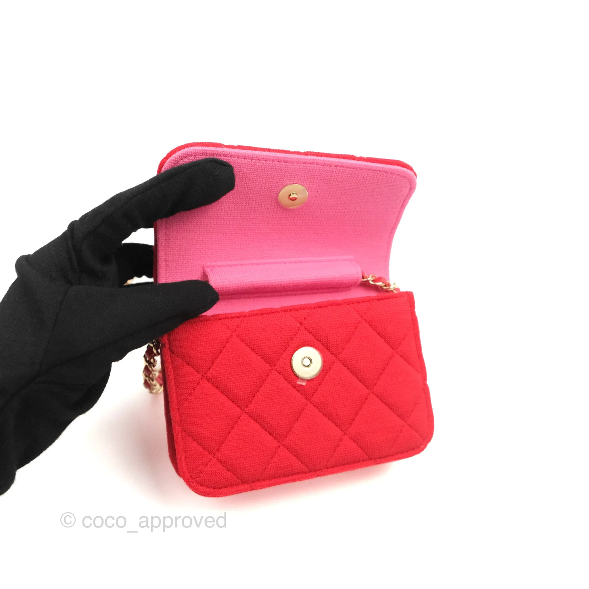 Chanel Mini Clutch With Chain Red Cotton Gold Hardware