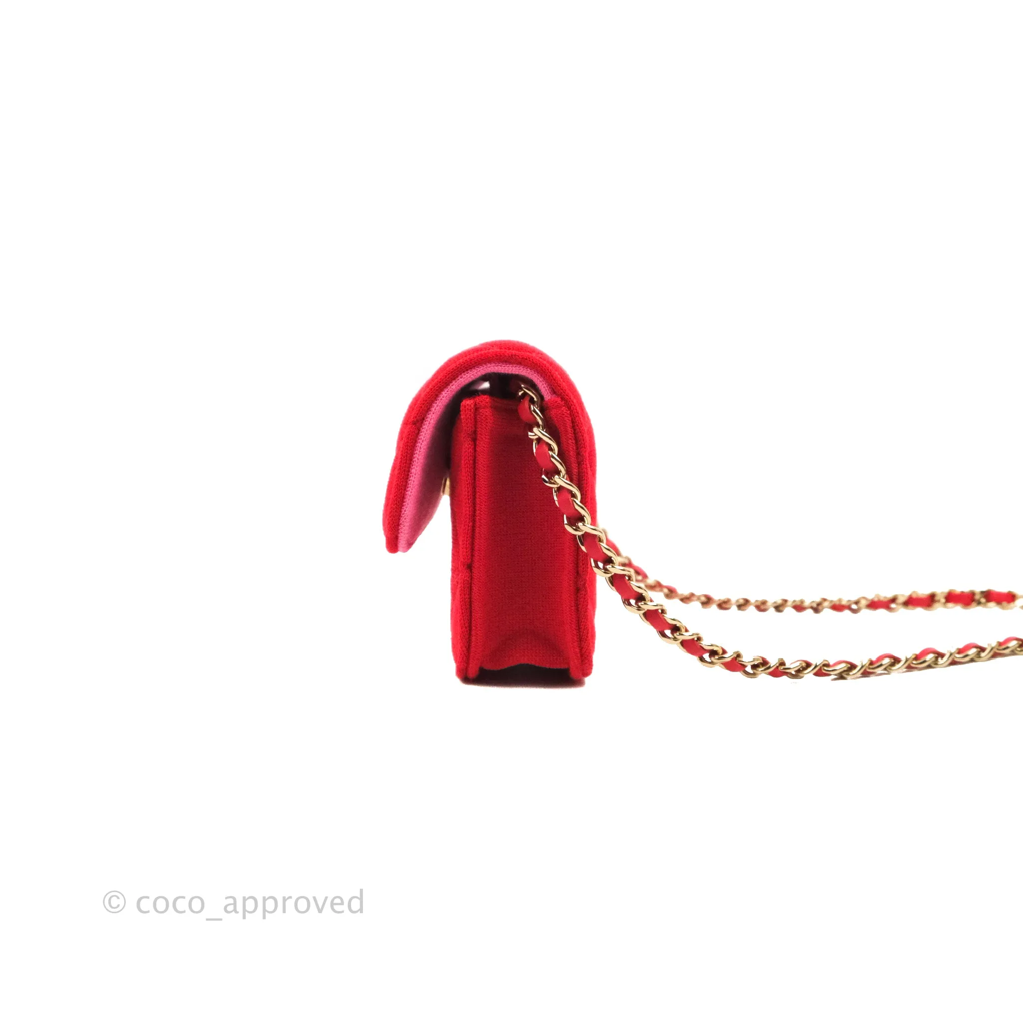 Chanel Mini Clutch With Chain Red Cotton Gold Hardware