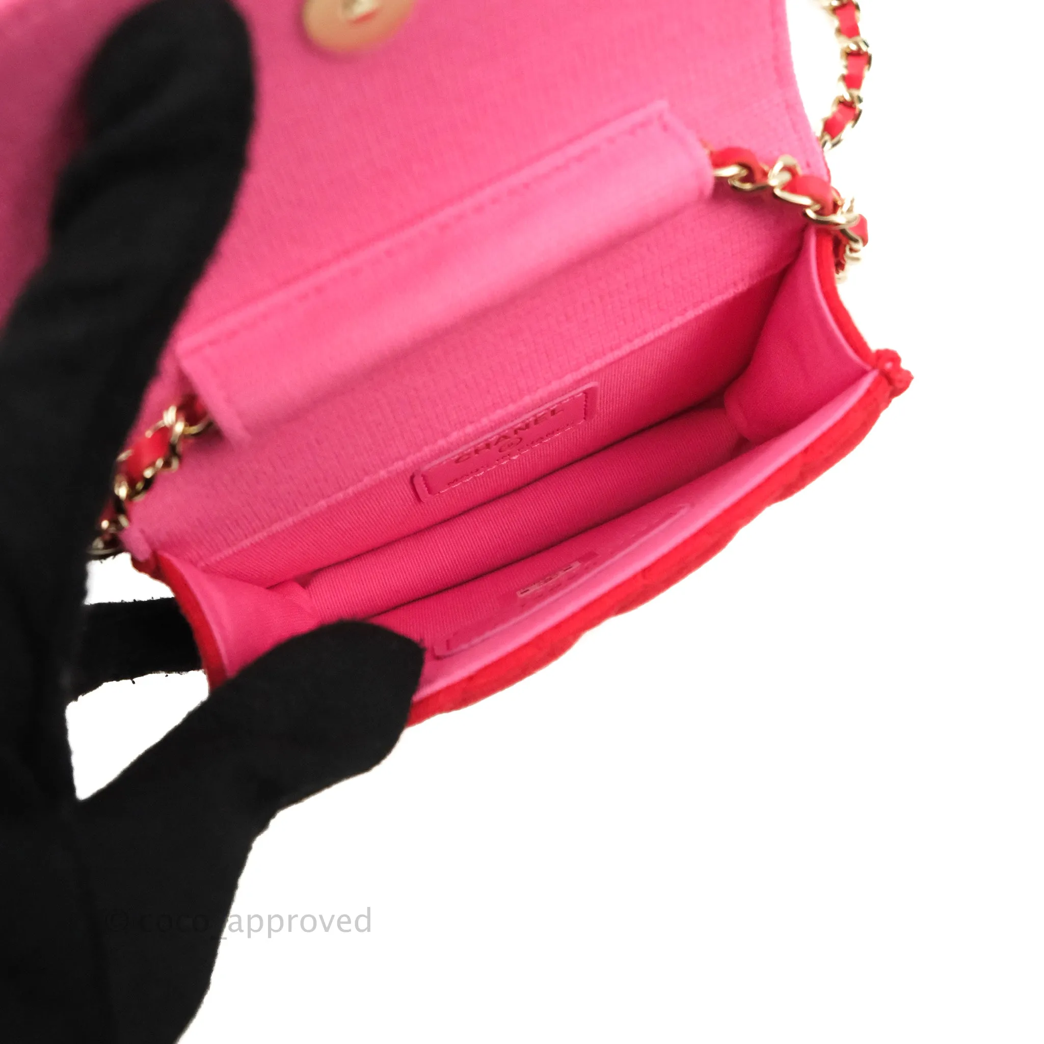 Chanel Mini Clutch With Chain Red Cotton Gold Hardware