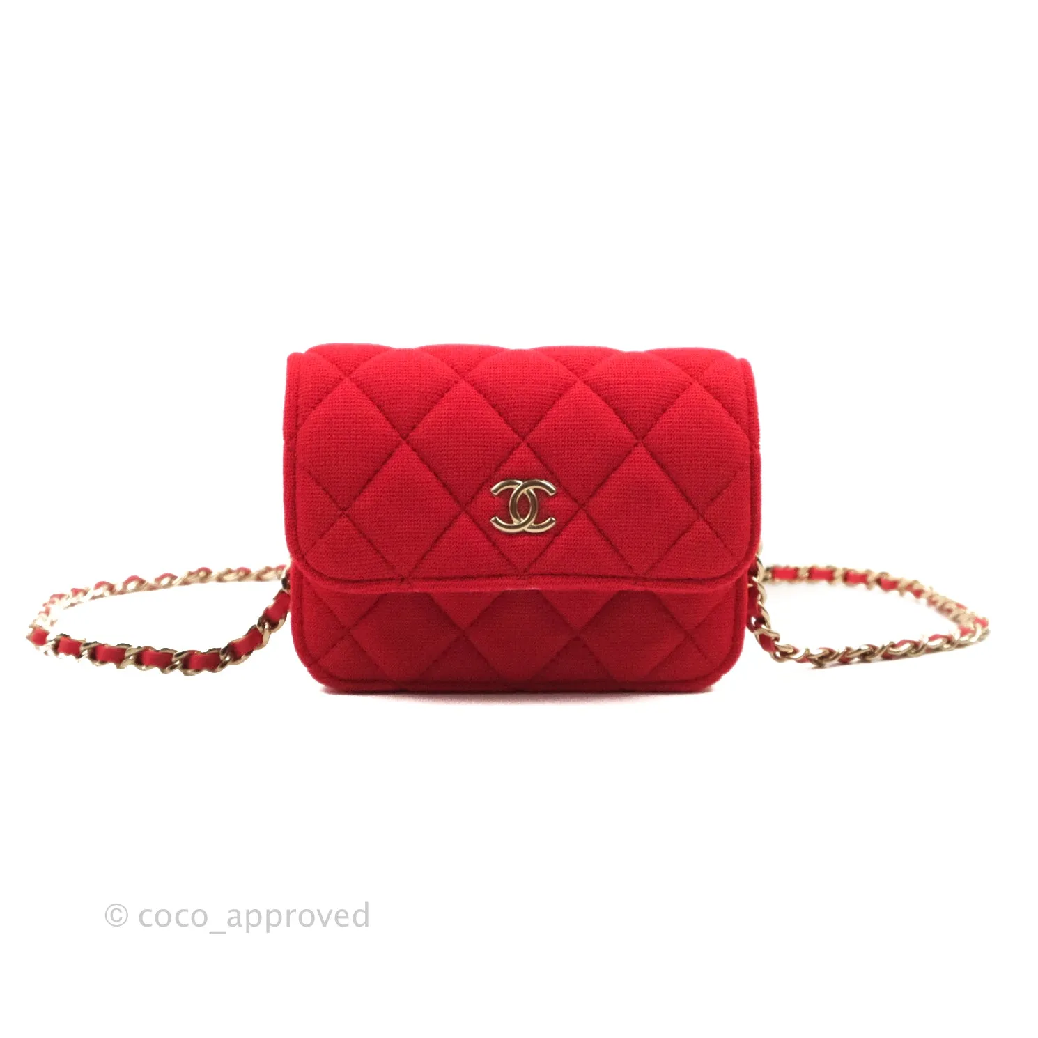 Chanel Mini Clutch With Chain Red Cotton Gold Hardware
