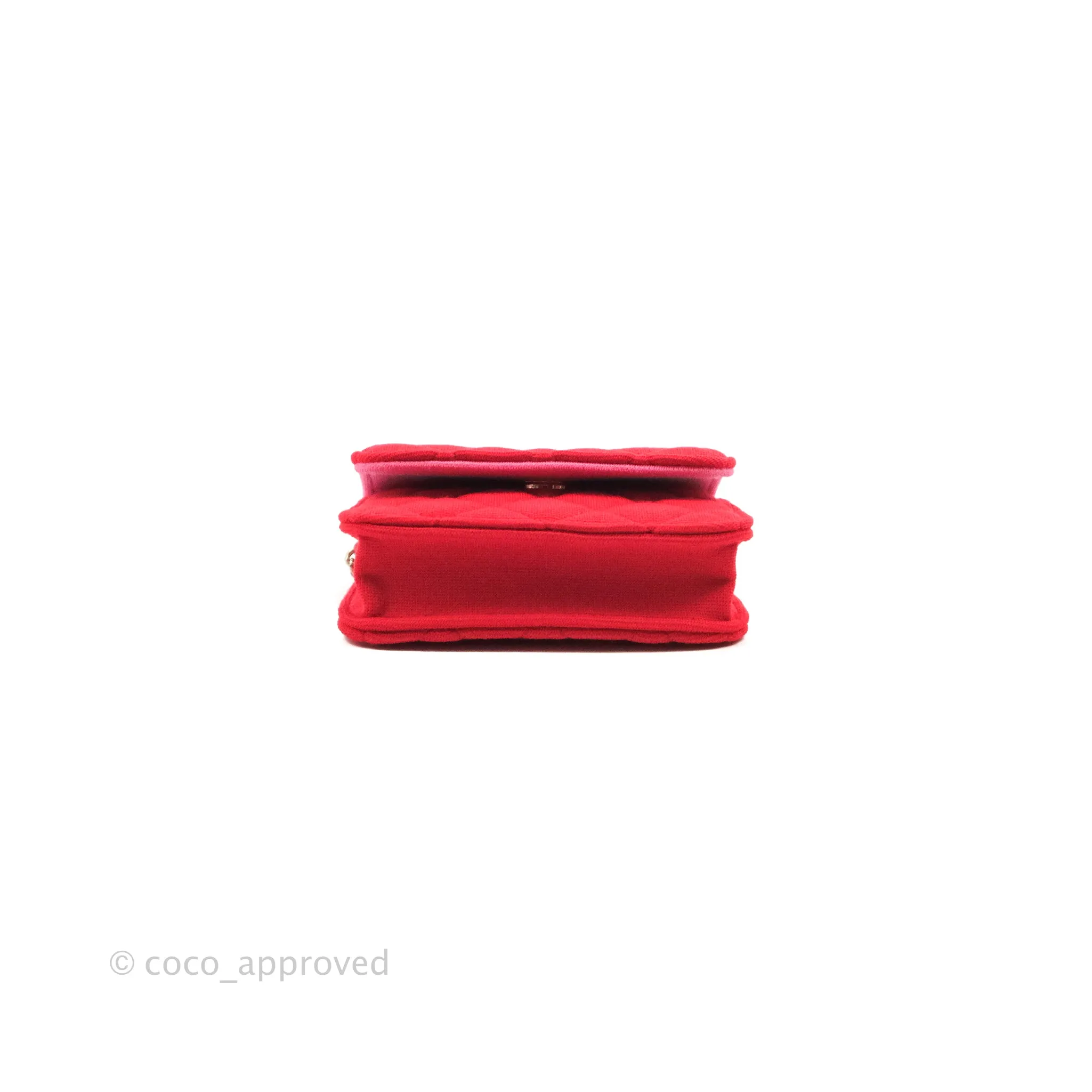 Chanel Mini Clutch With Chain Red Cotton Gold Hardware