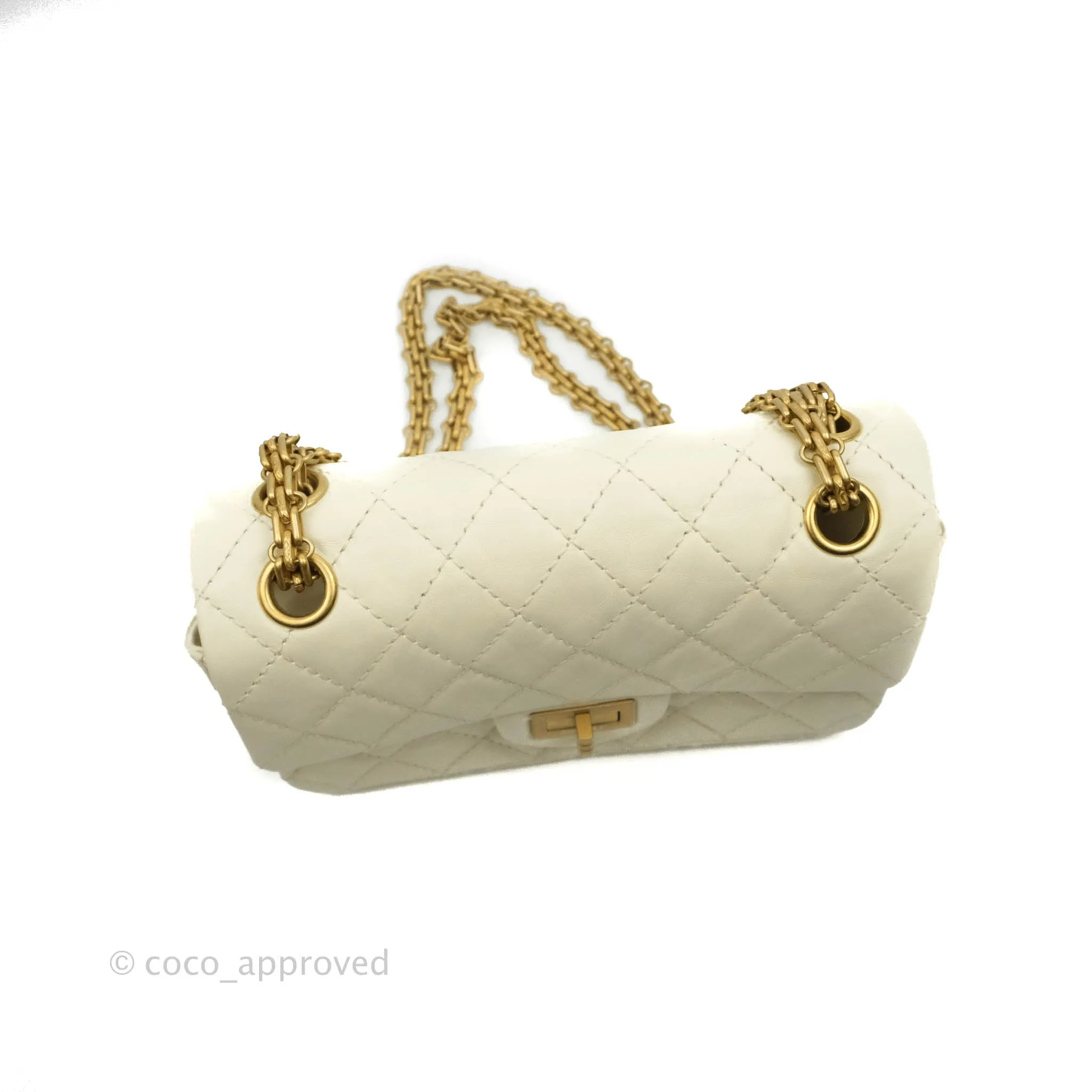 Chanel Mini Reissue 224 White Ivory Aged Calfskin Aged Gold Hardware