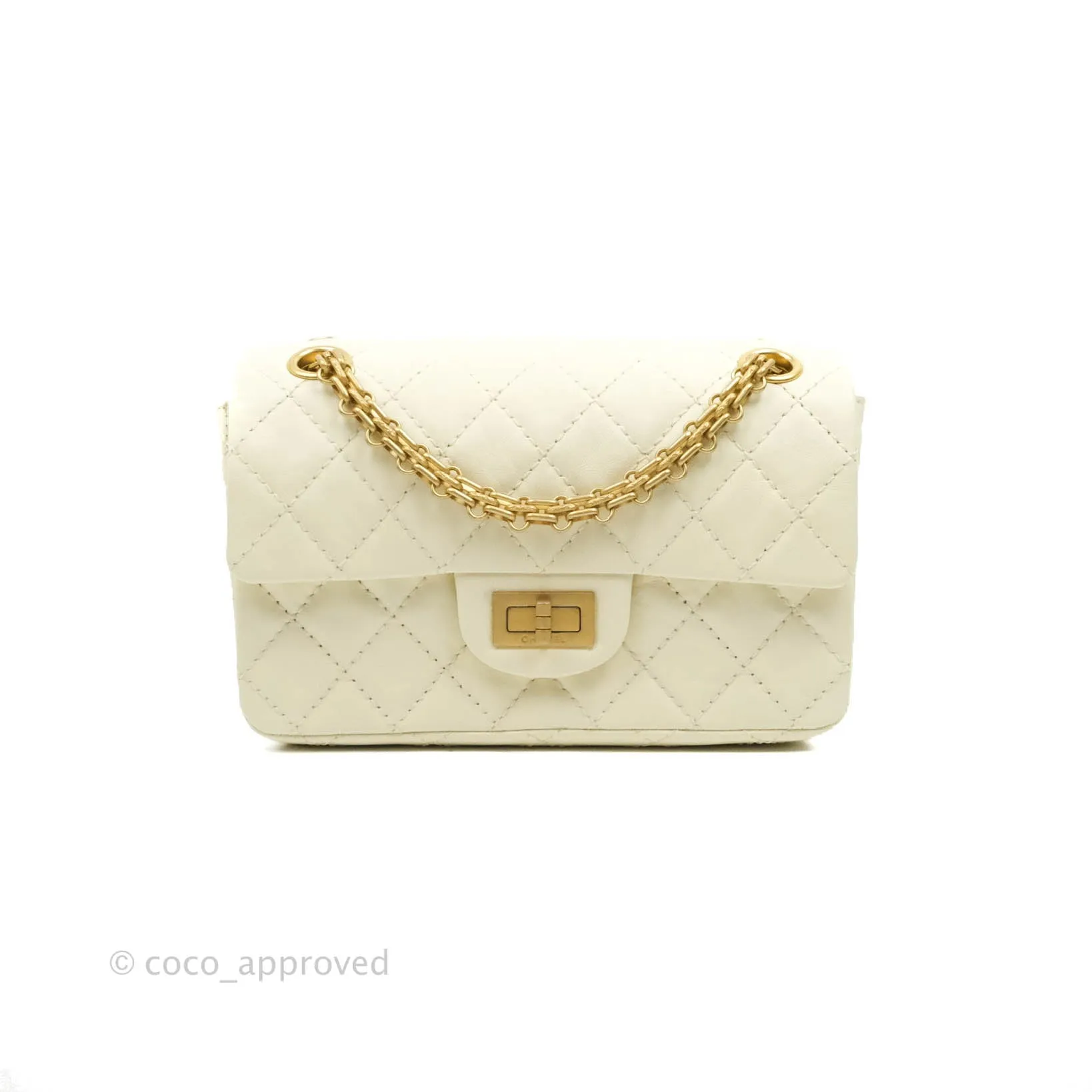 Chanel Mini Reissue 224 White Ivory Aged Calfskin Aged Gold Hardware