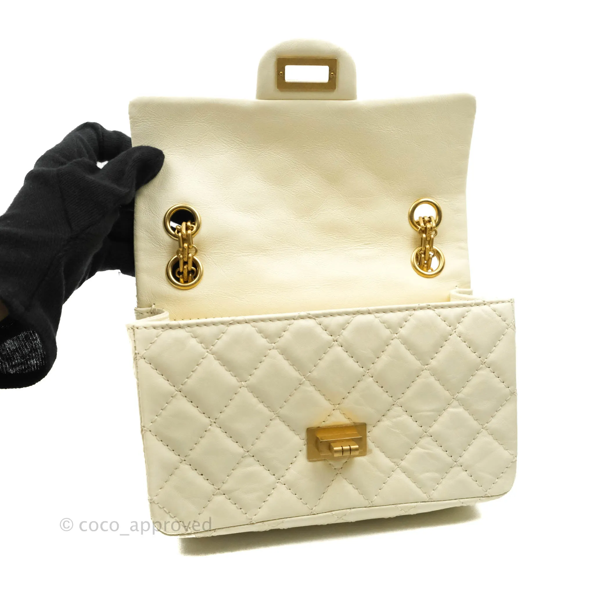 Chanel Mini Reissue 224 White Ivory Aged Calfskin Aged Gold Hardware
