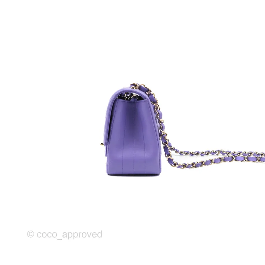 Chanel Mini Square Chevron Purple Lambskin Gold Hardware