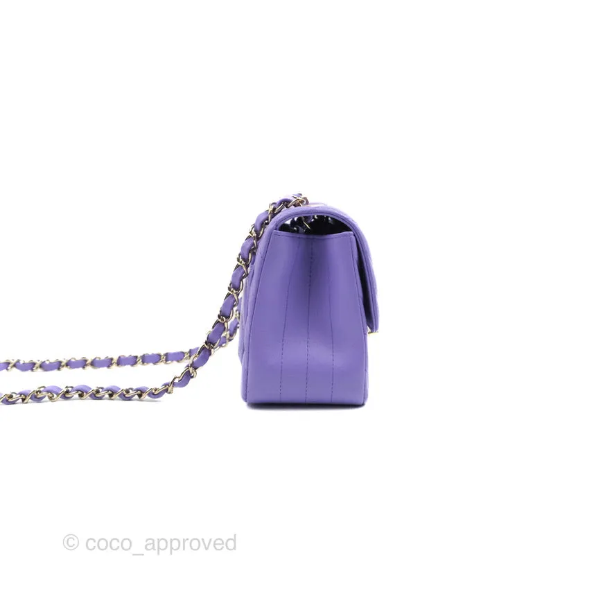 Chanel Mini Square Chevron Purple Lambskin Gold Hardware