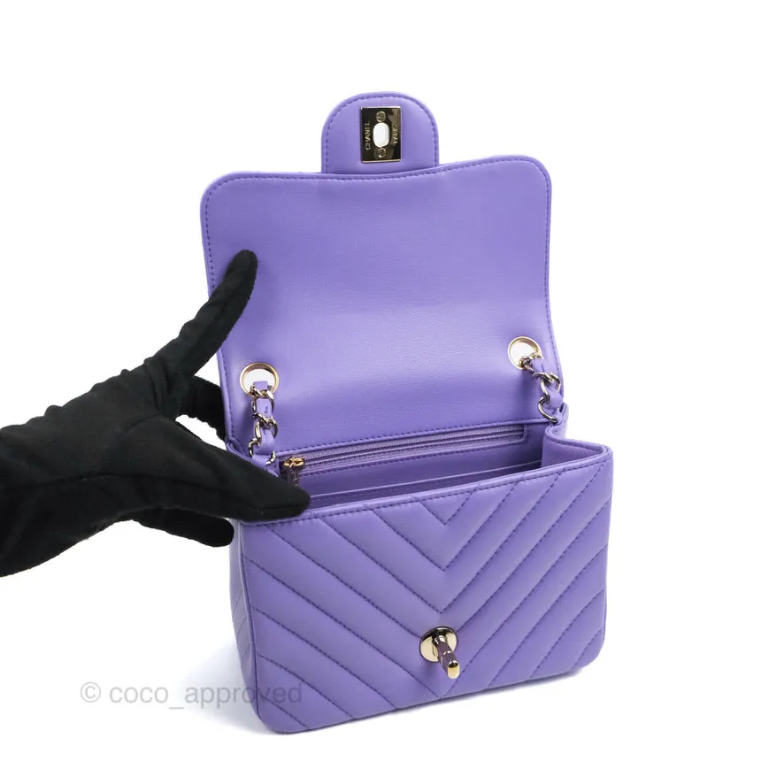 Chanel Mini Square Chevron Purple Lambskin Gold Hardware
