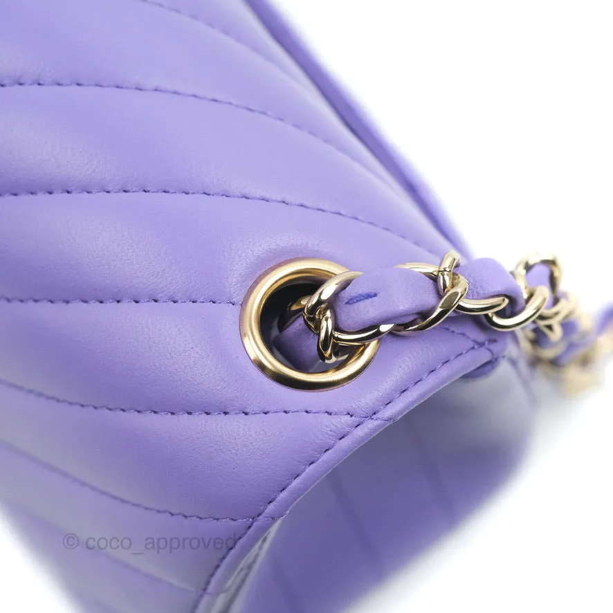 Chanel Mini Square Chevron Purple Lambskin Gold Hardware