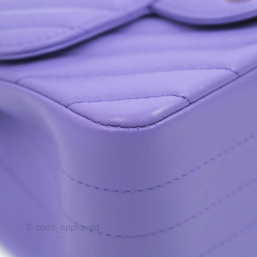 Chanel Mini Square Chevron Purple Lambskin Gold Hardware