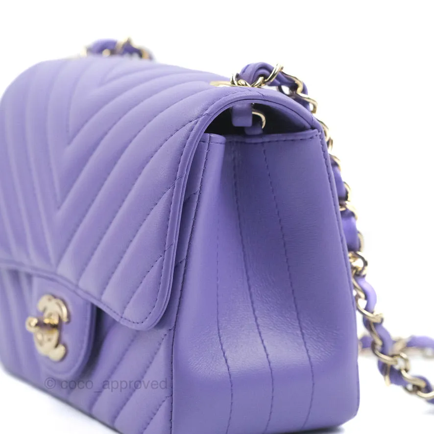 Chanel Mini Square Chevron Purple Lambskin Gold Hardware