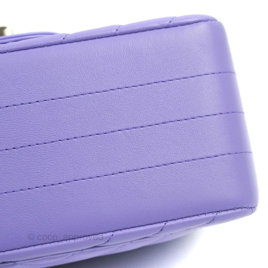 Chanel Mini Square Chevron Purple Lambskin Gold Hardware