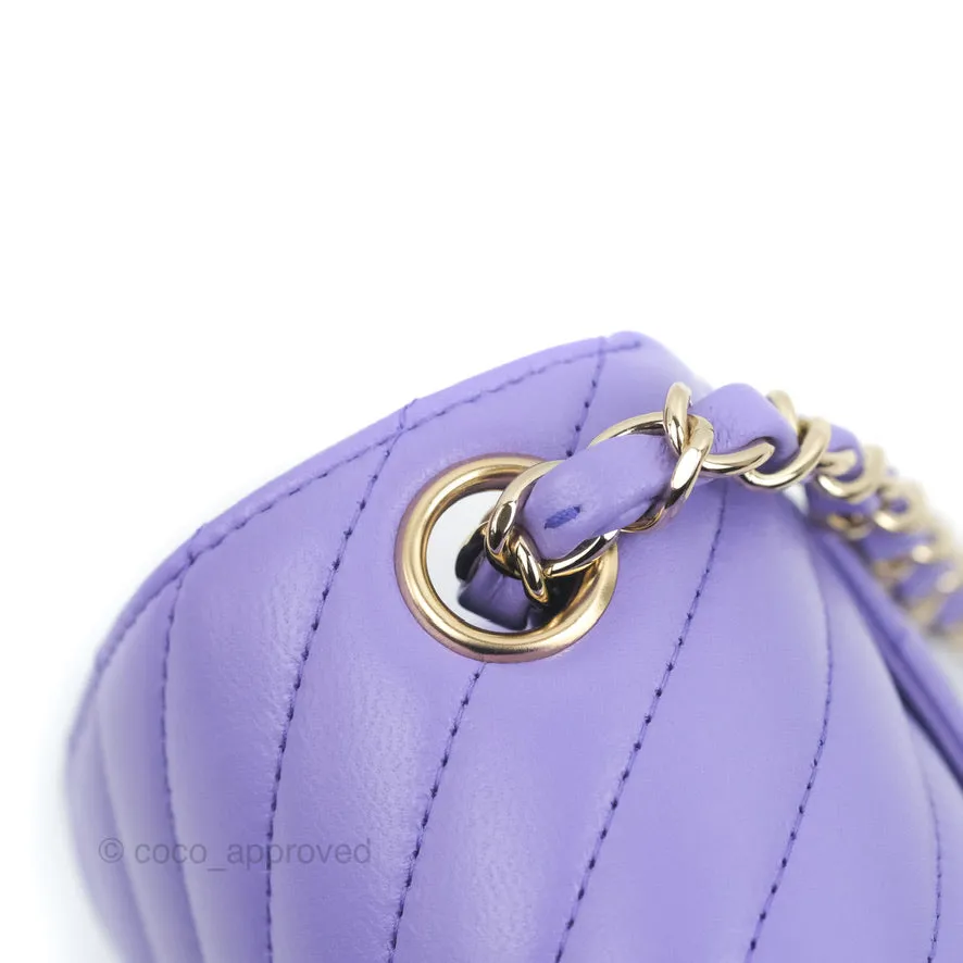 Chanel Mini Square Chevron Purple Lambskin Gold Hardware