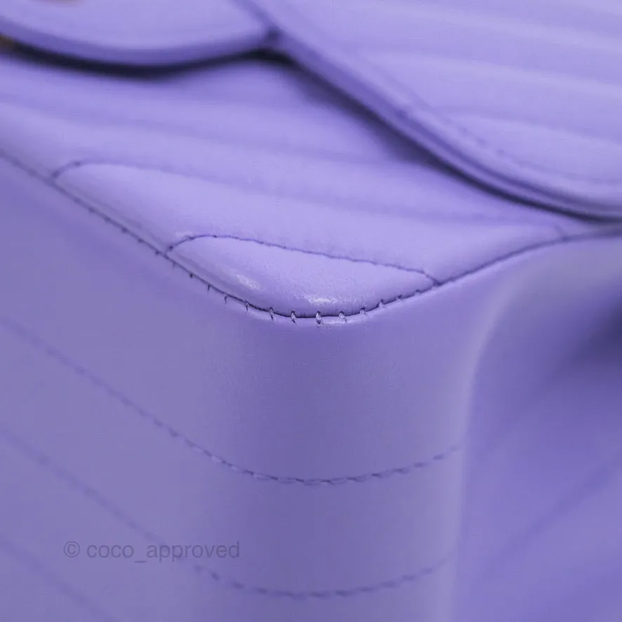 Chanel Mini Square Chevron Purple Lambskin Gold Hardware
