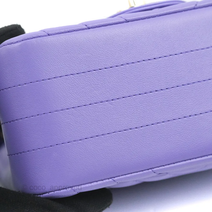 Chanel Mini Square Chevron Purple Lambskin Gold Hardware
