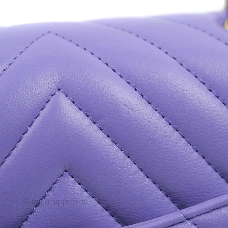 Chanel Mini Square Chevron Purple Lambskin Gold Hardware