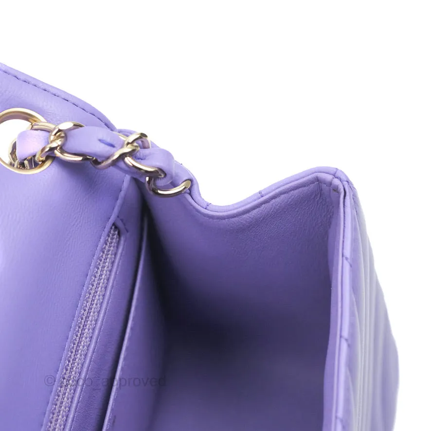 Chanel Mini Square Chevron Purple Lambskin Gold Hardware