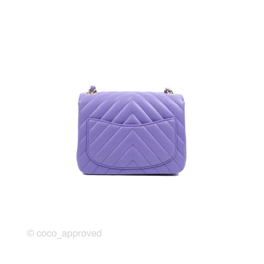 Chanel Mini Square Chevron Purple Lambskin Gold Hardware