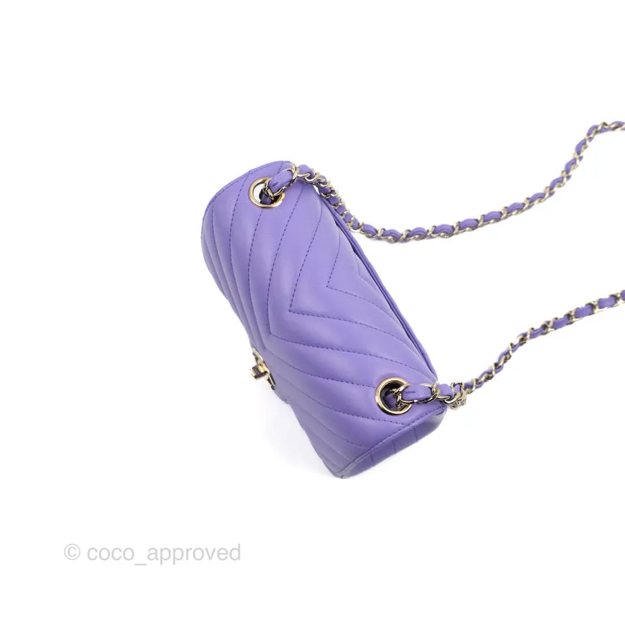 Chanel Mini Square Chevron Purple Lambskin Gold Hardware